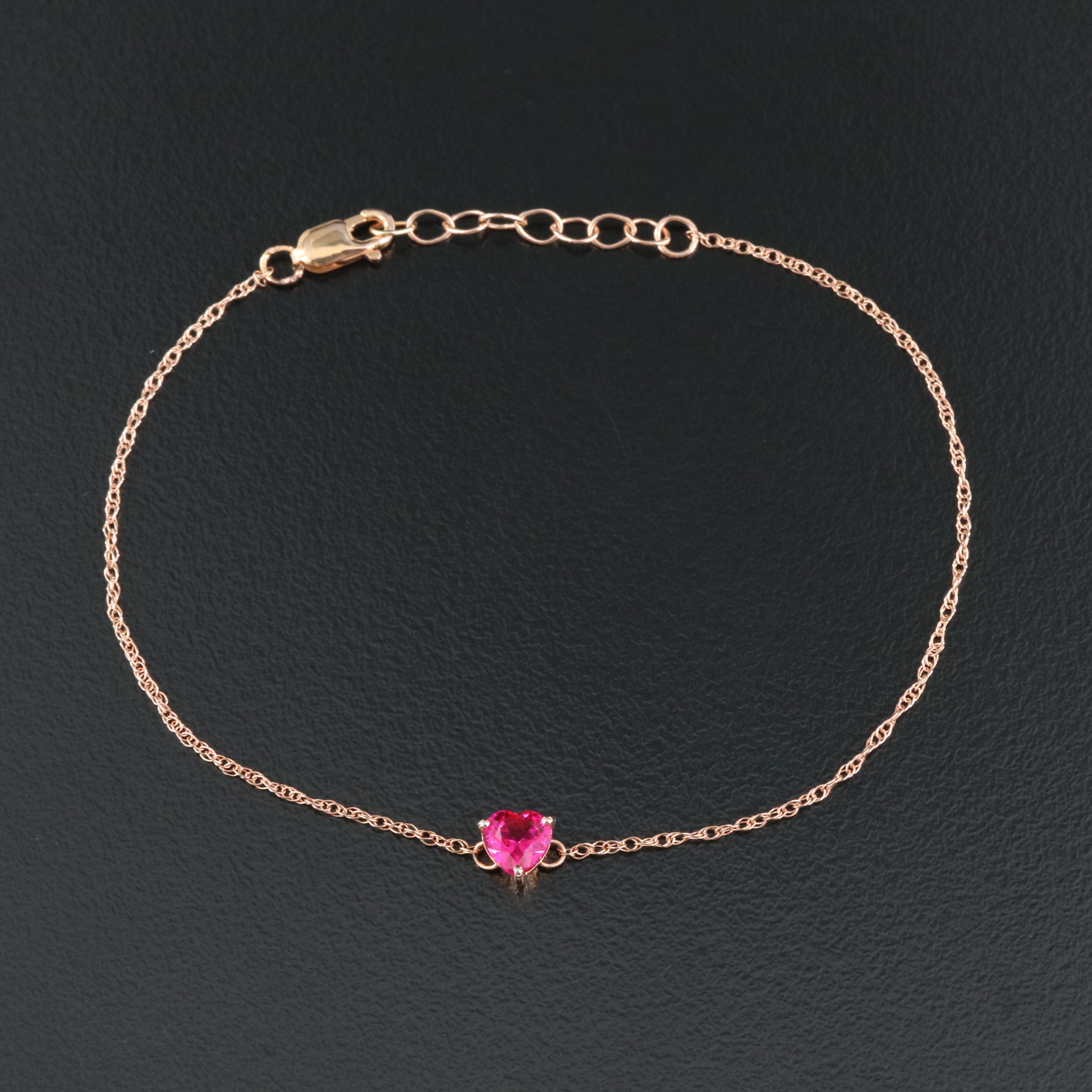 10K Rose Gold Ruby Heart Bracelet