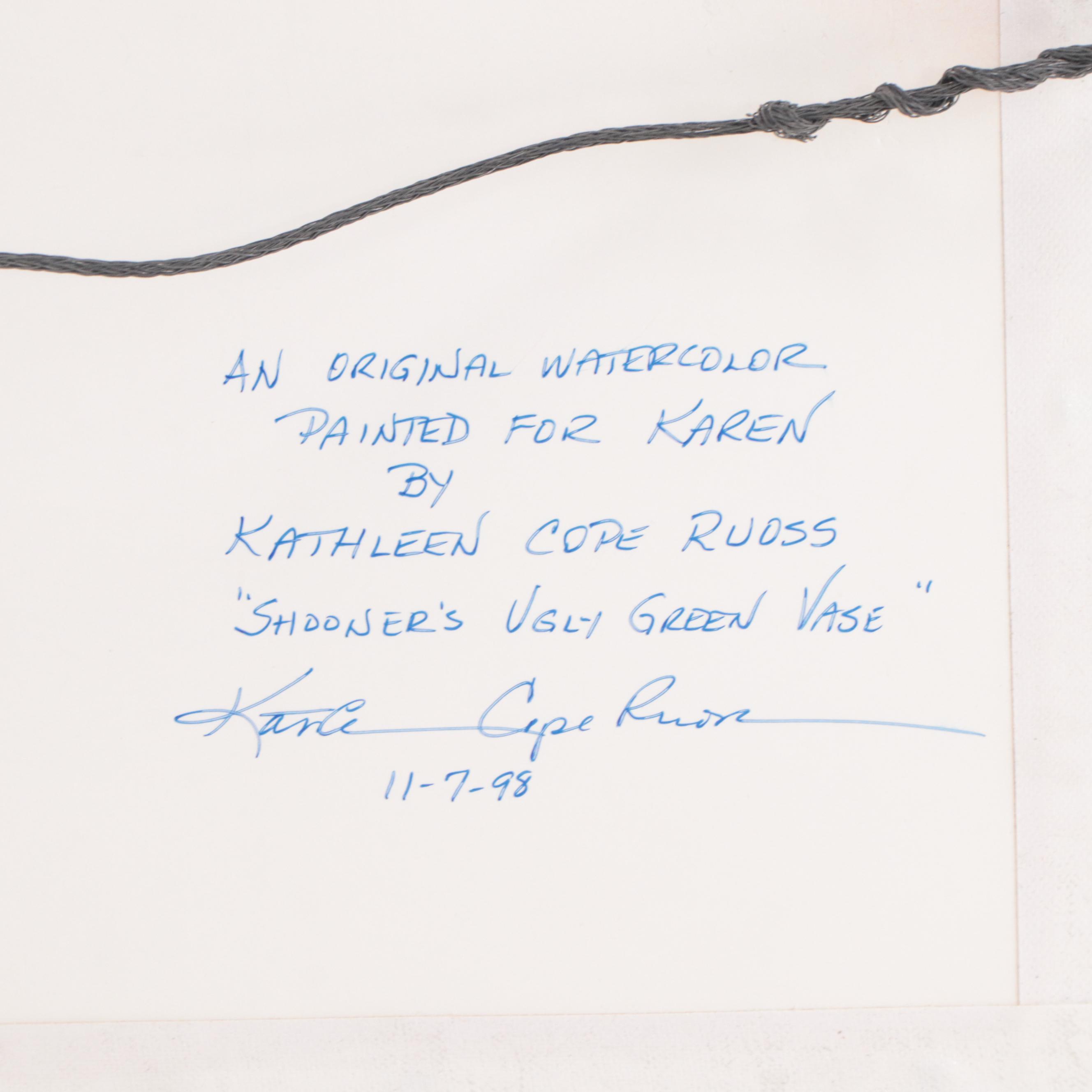 Kathleen Cope Ruoss Watercolor and Gouache Painting "Shooner's Ugly Green Vase"