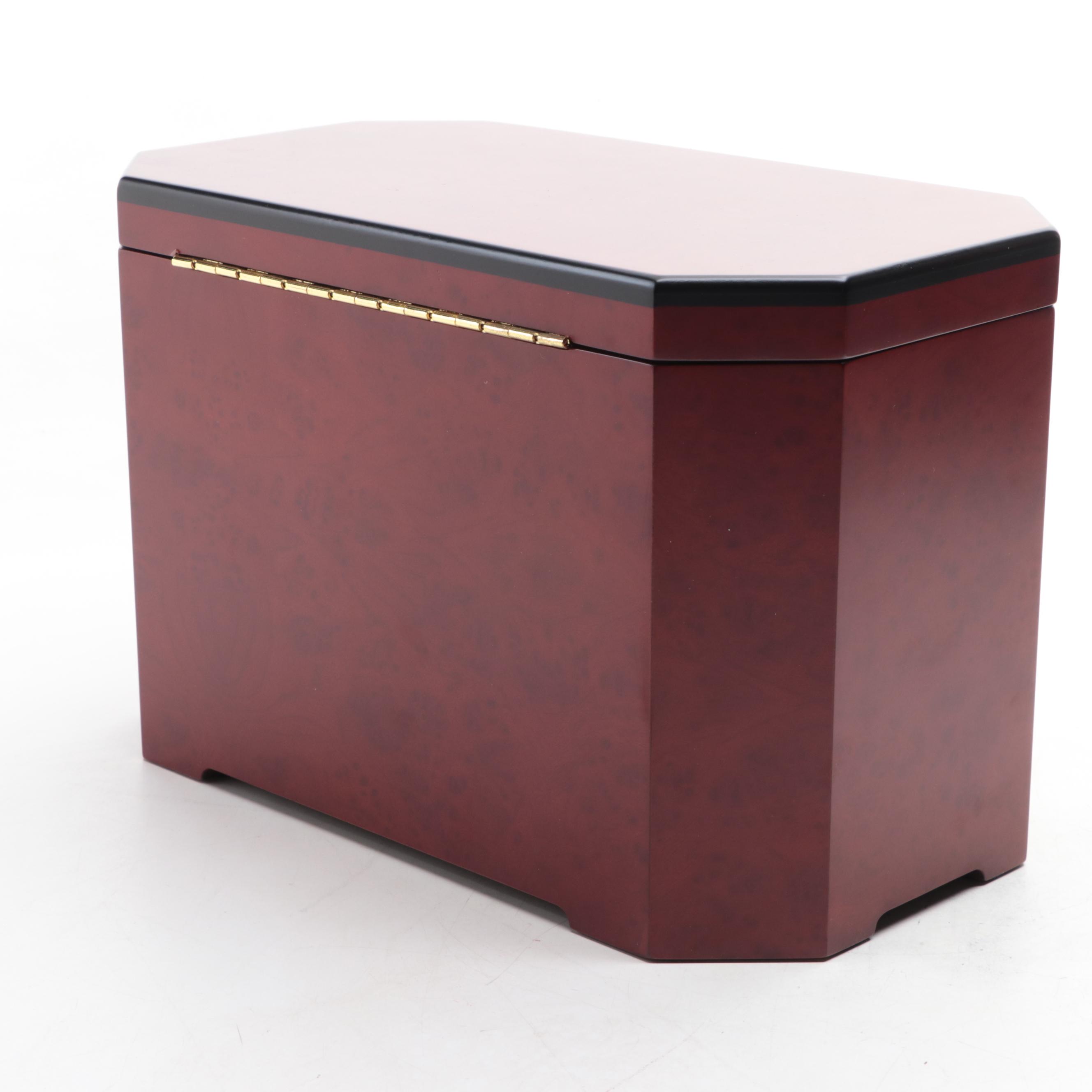 Jere Locking Jewelry Box in Burl Finish with Chocolate Interior
