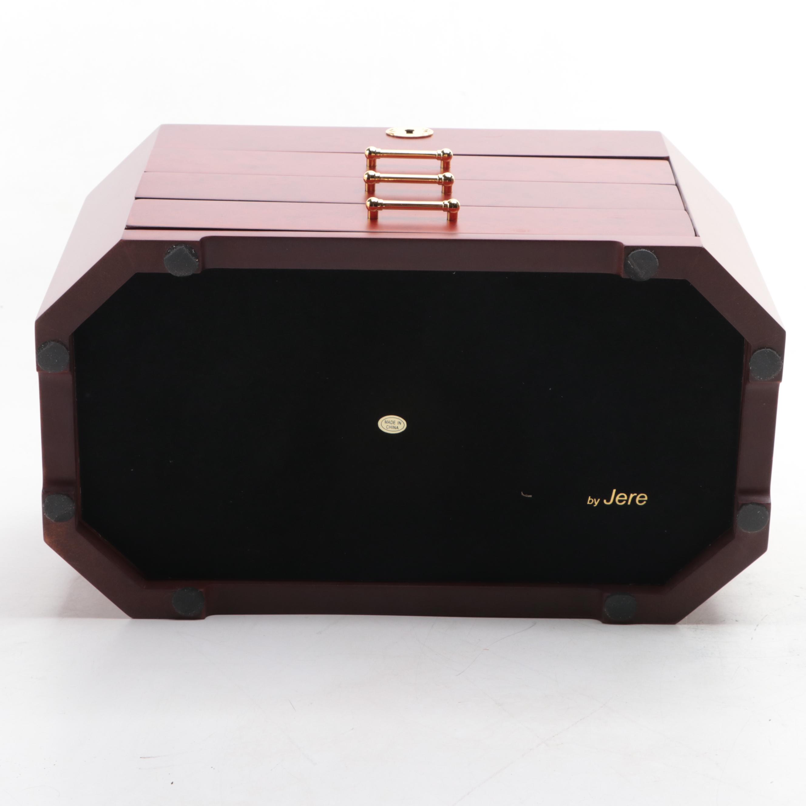 Jere Locking Jewelry Box in Burl Finish with Chocolate Interior