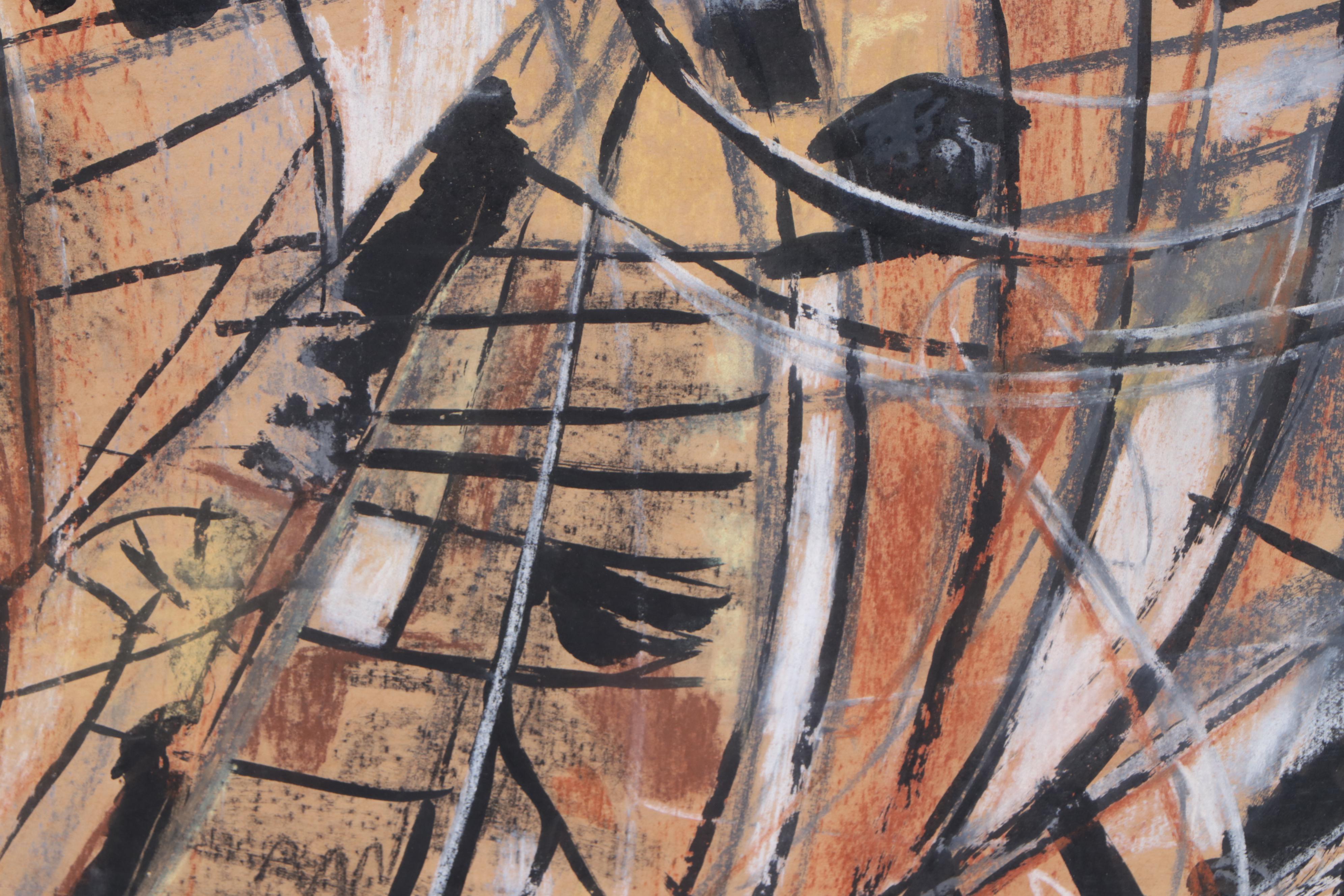 Wallace Monumental Abstract Modernist Mixed Media Painting, 1961