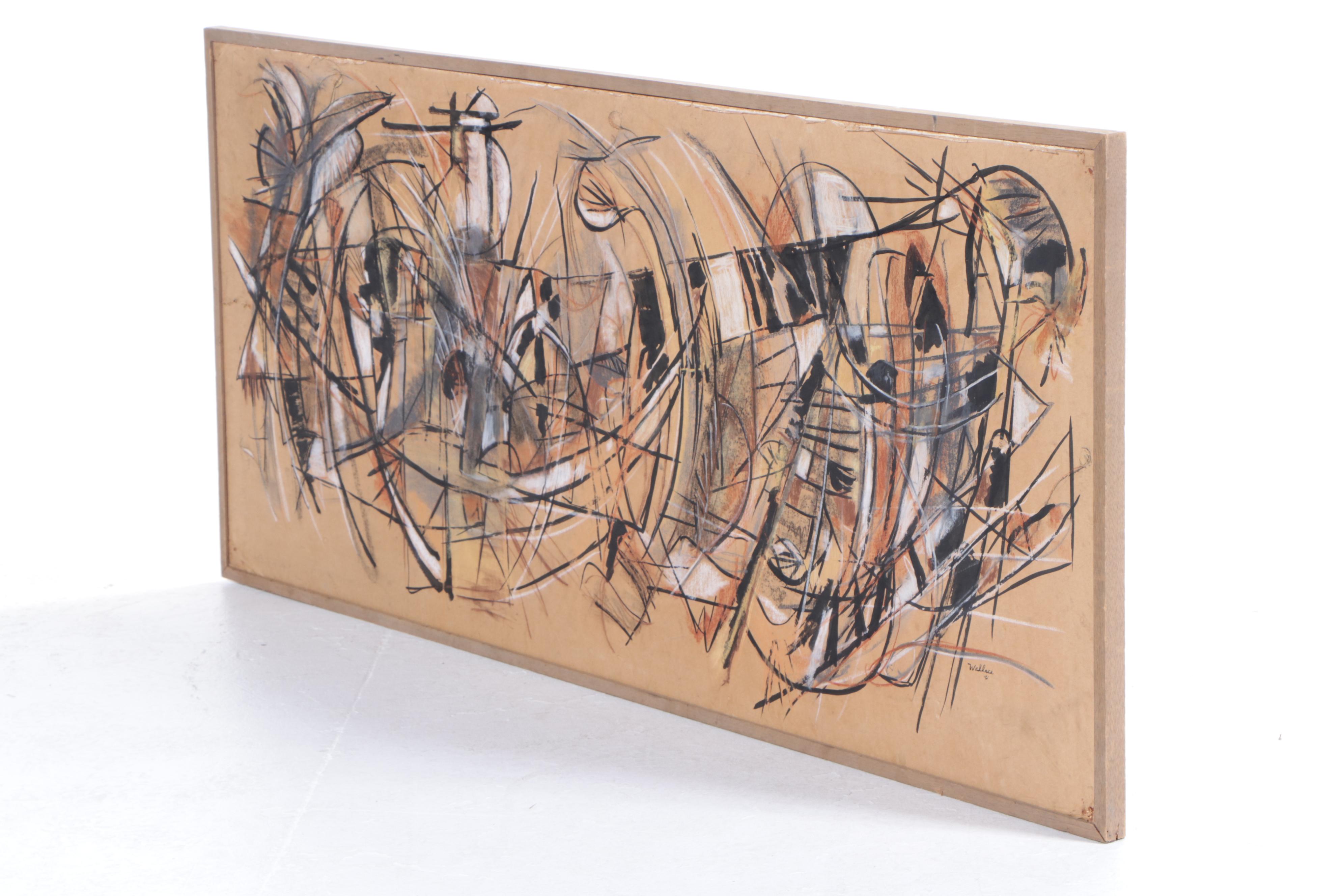 Wallace Monumental Abstract Modernist Mixed Media Painting, 1961
