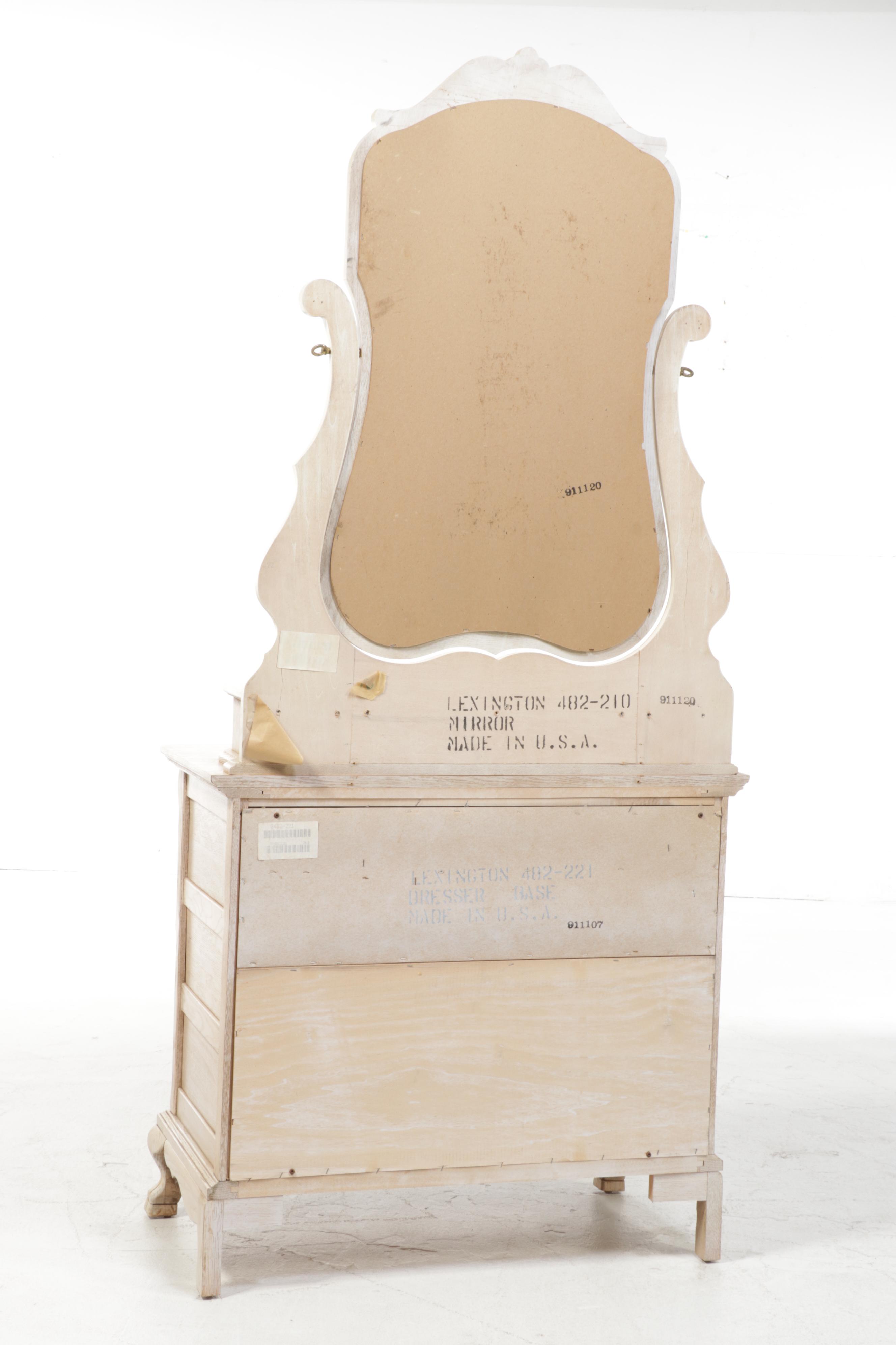 Lexington Furniture Cerused Finish Victorian Style Dresser with Mirror