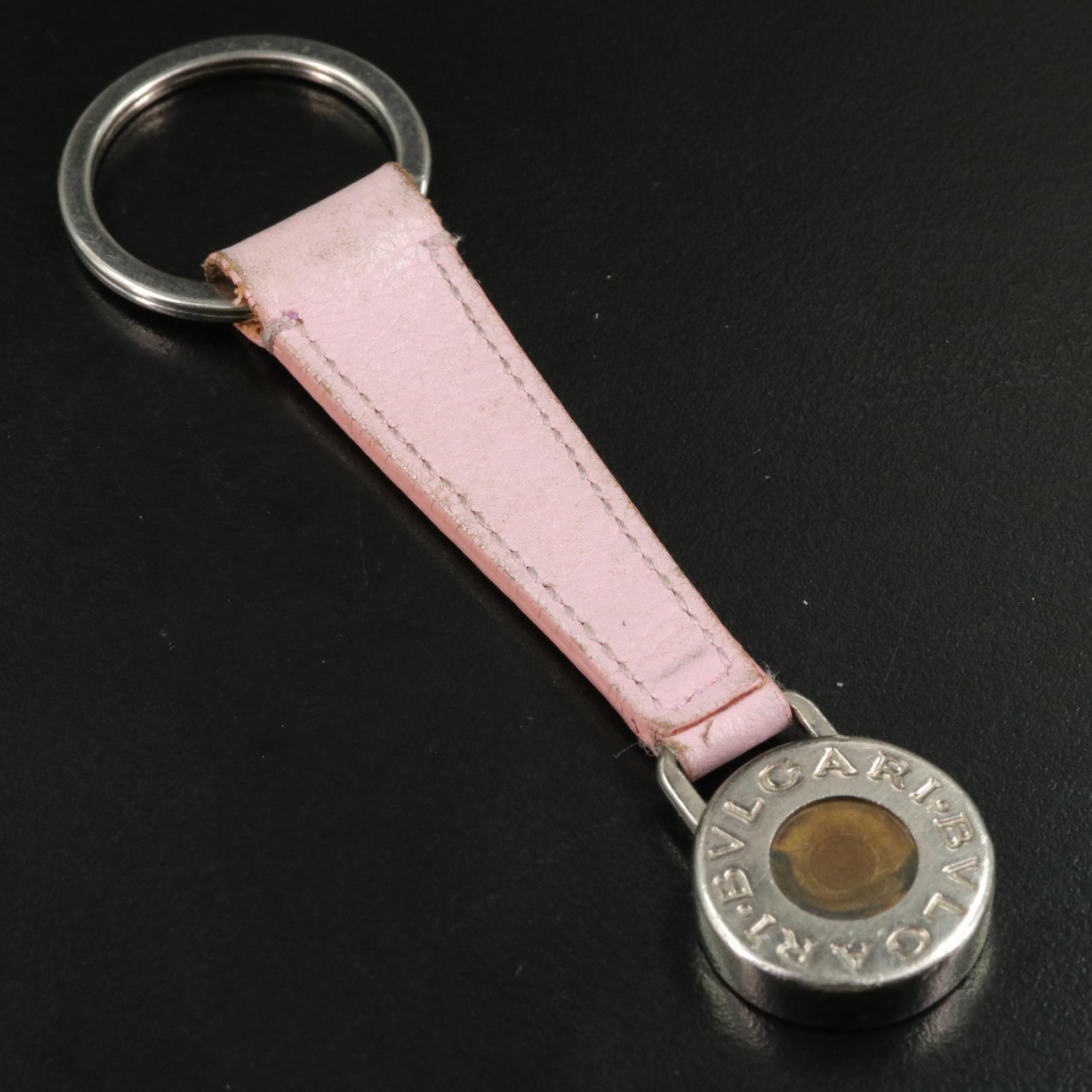 BVLGARI Pink Leather Key Holder With Box