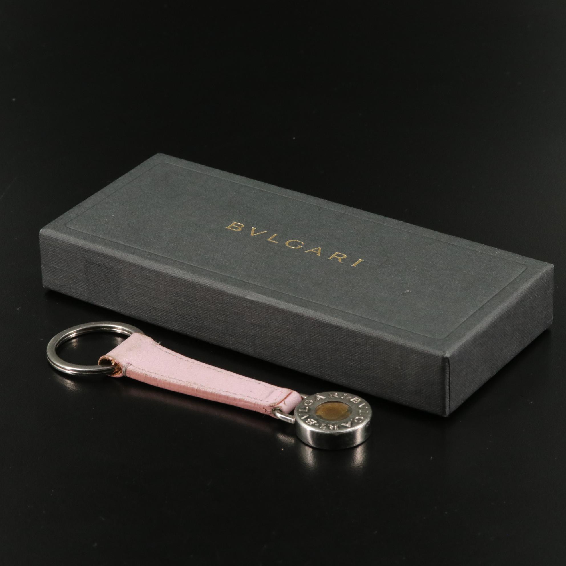 BVLGARI Pink Leather Key Holder With Box