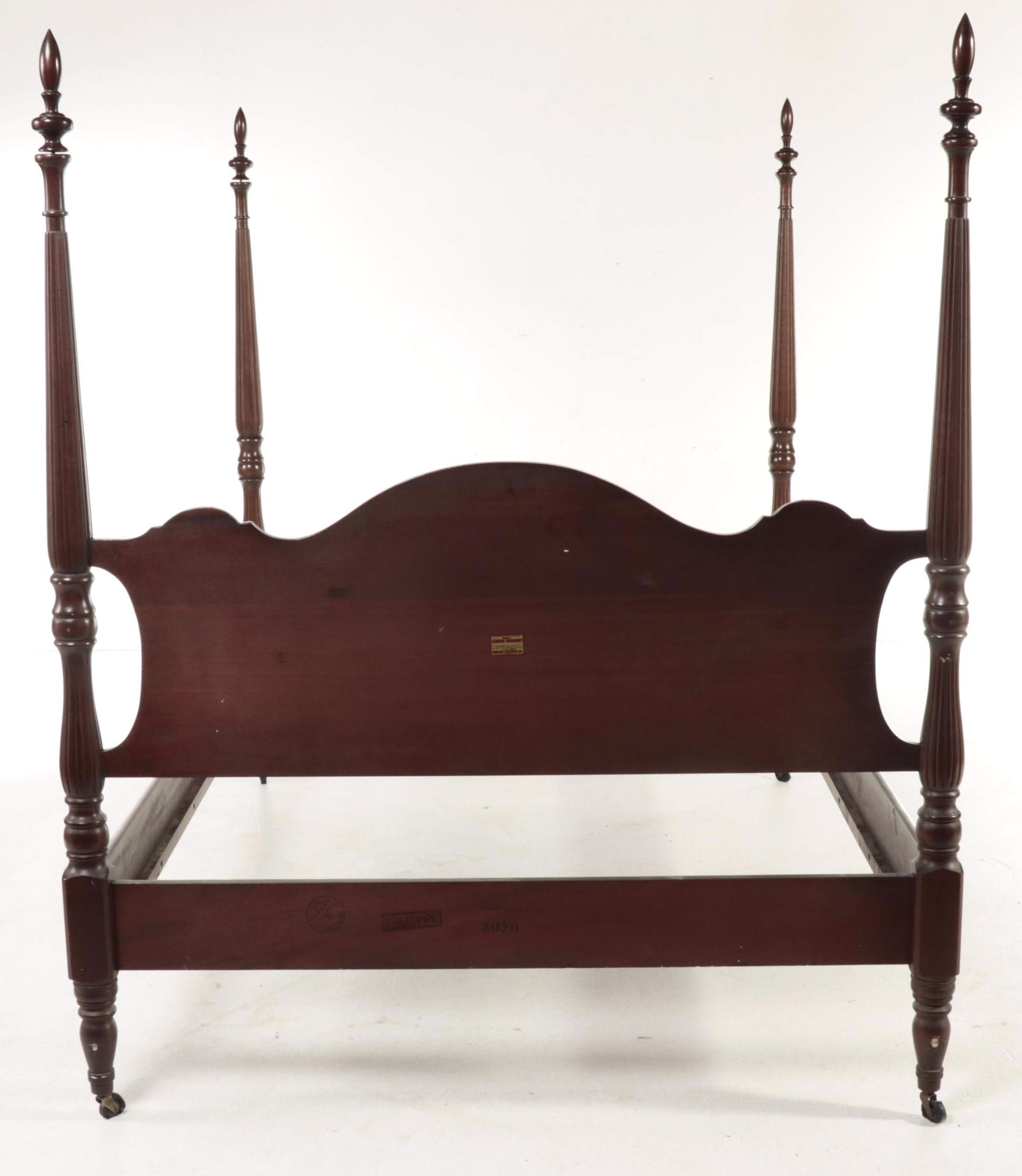 Federal Style Mahogany Full Size FourPost Bed Frame, Poss. Statton