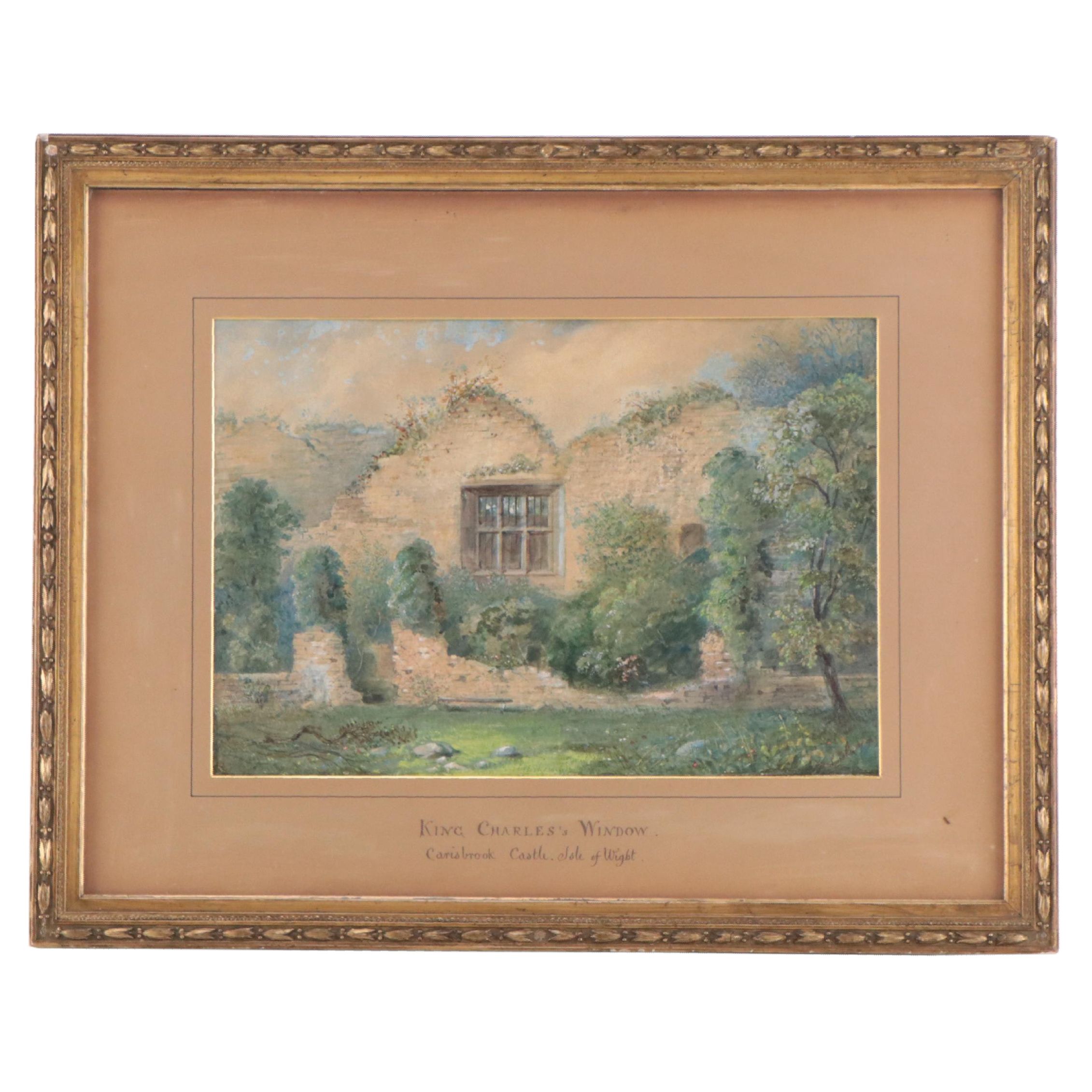 English School Watercolor Painting "King Charles’s Window," Late 19th Century