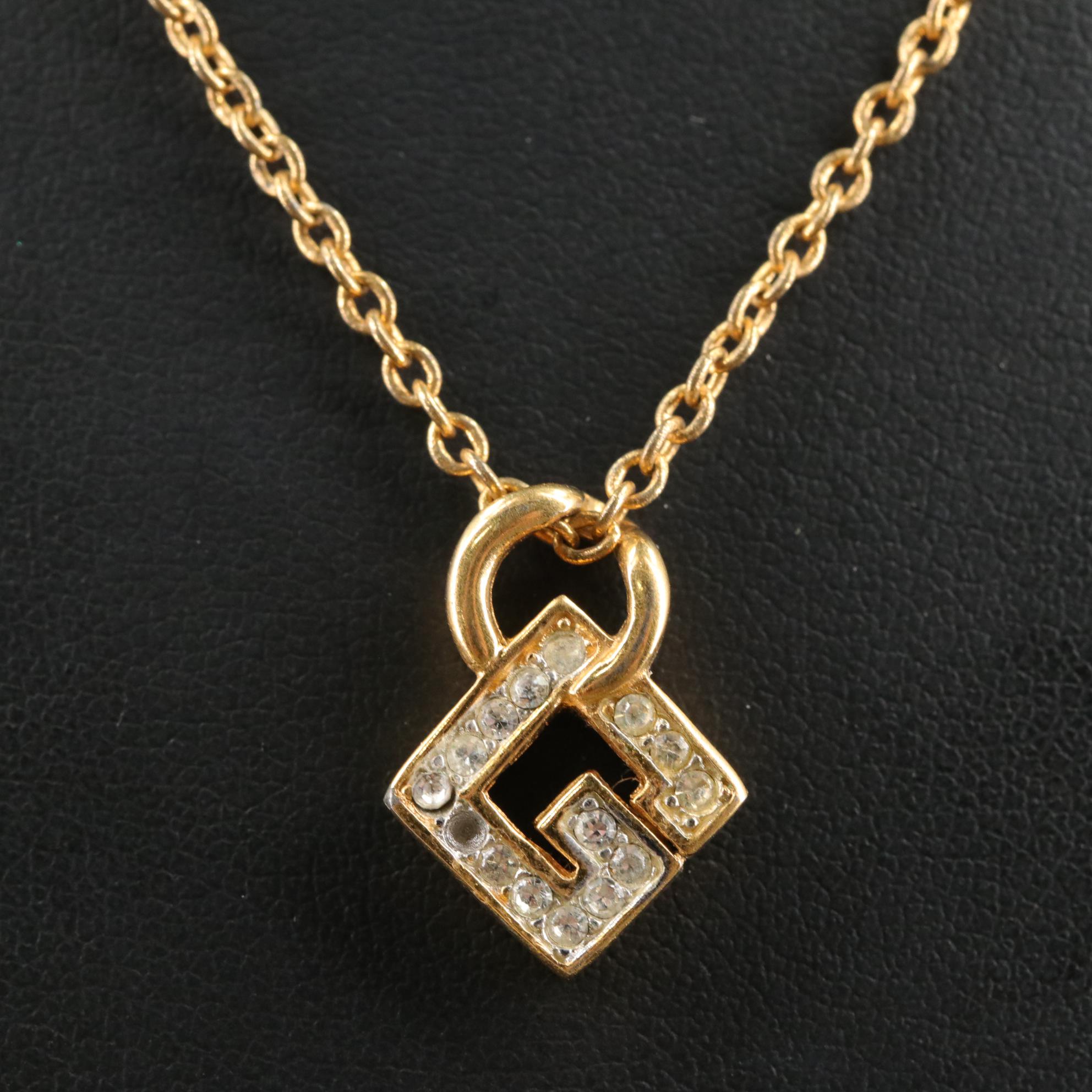 Givenchy Vintage Rhinestone "G" Pendant Necklace