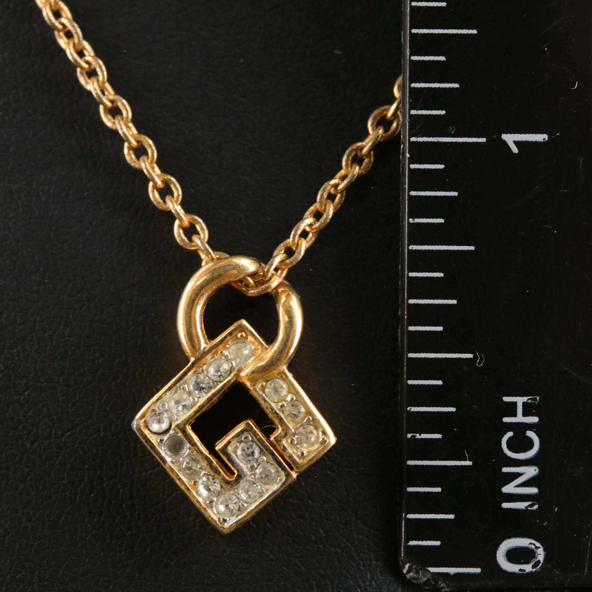 Givenchy Vintage Rhinestone "G" Pendant Necklace