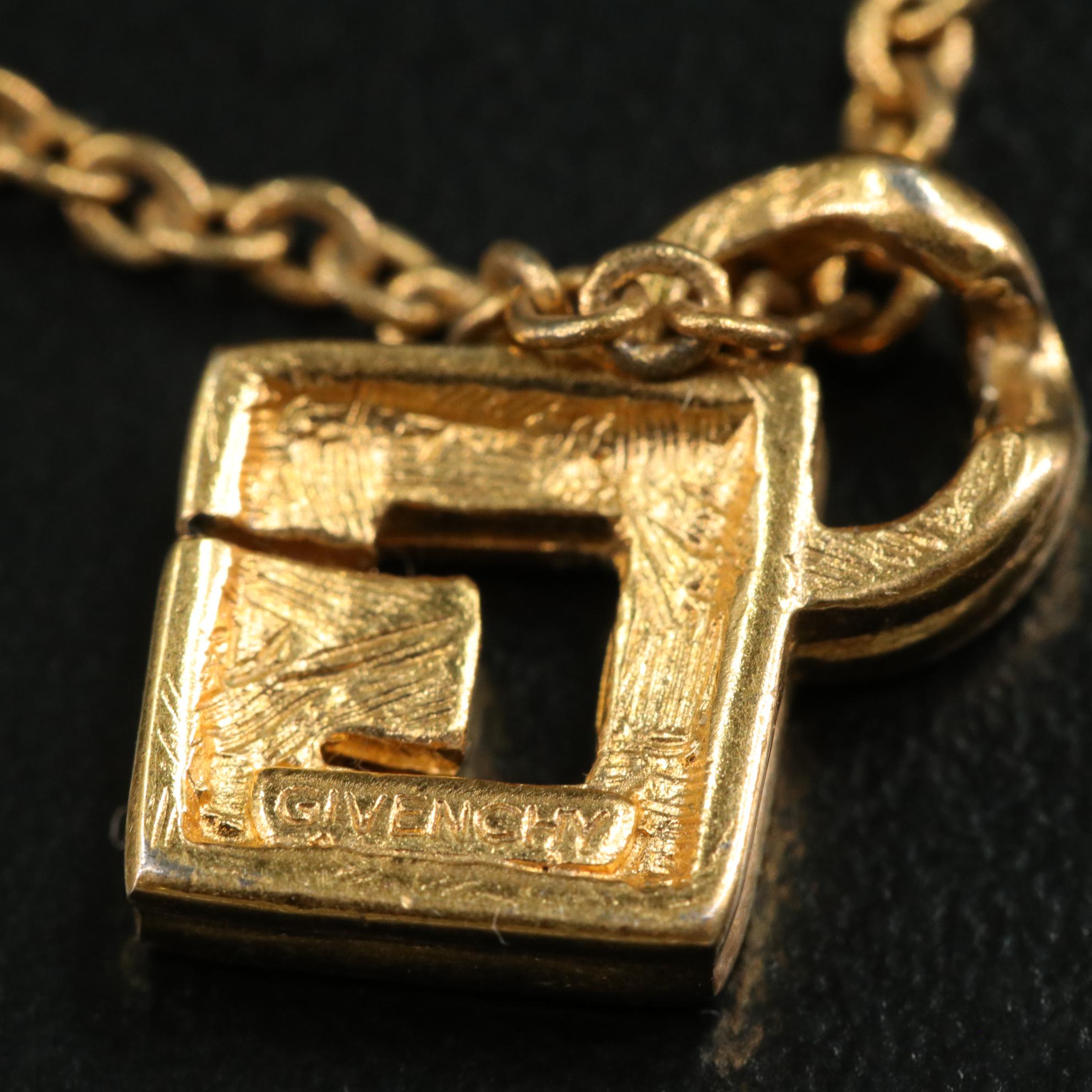 Givenchy Vintage Rhinestone "G" Pendant Necklace