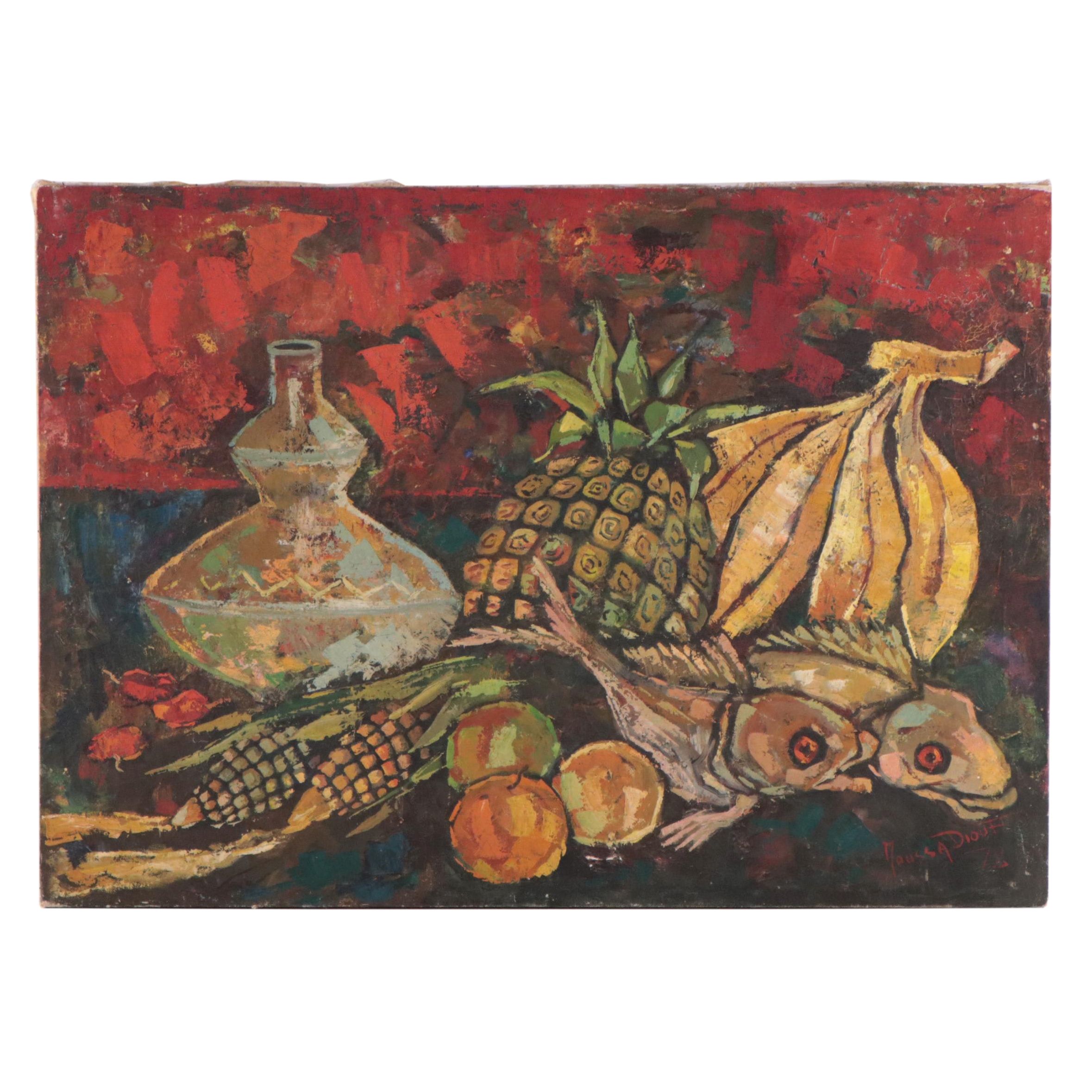 Moussa Diouf Oil Painting "Symphony of Couleurs," 1978