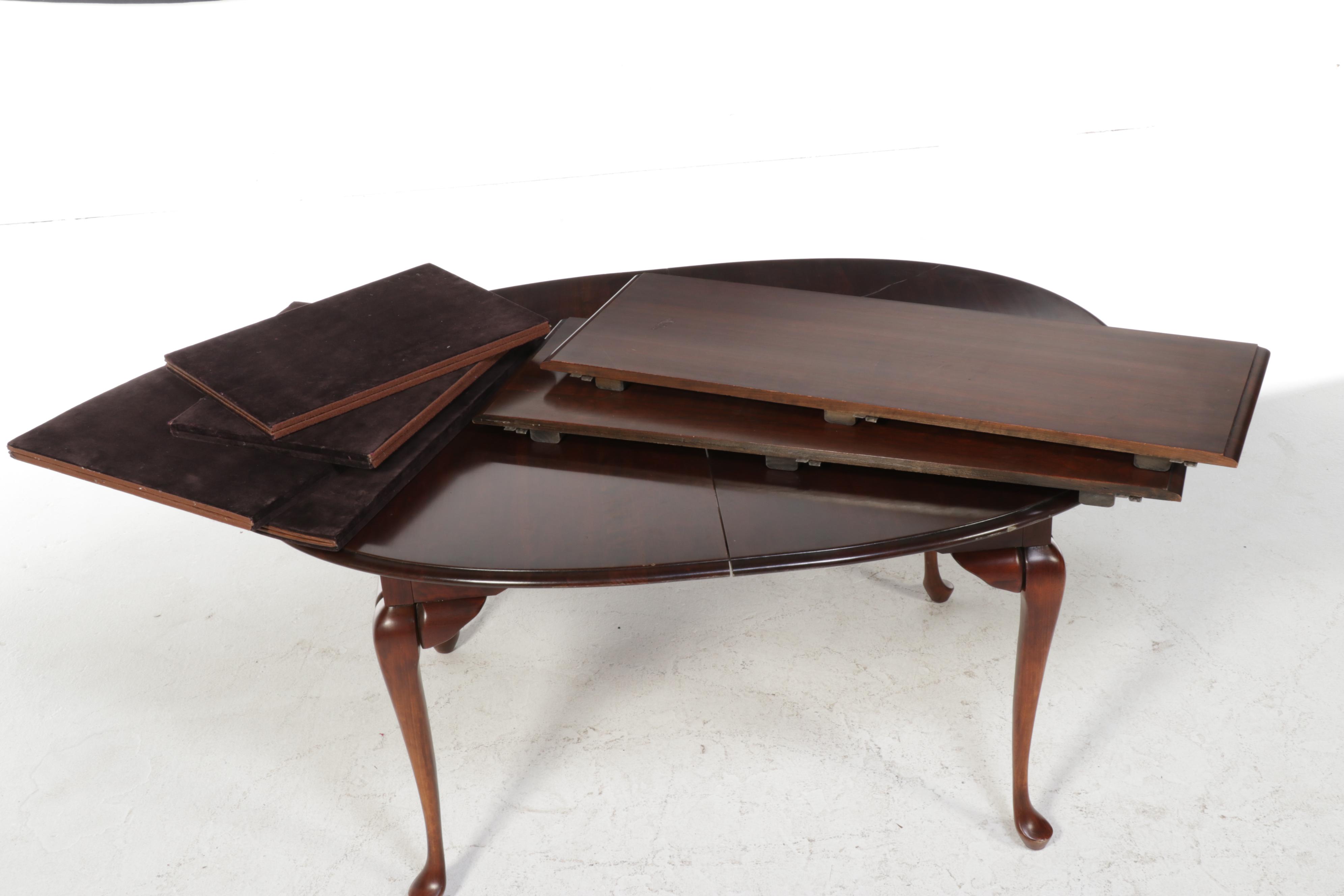 Cresent Furniture Queen Anne Style Hardwood Extension Dining Table and 6 Chairs