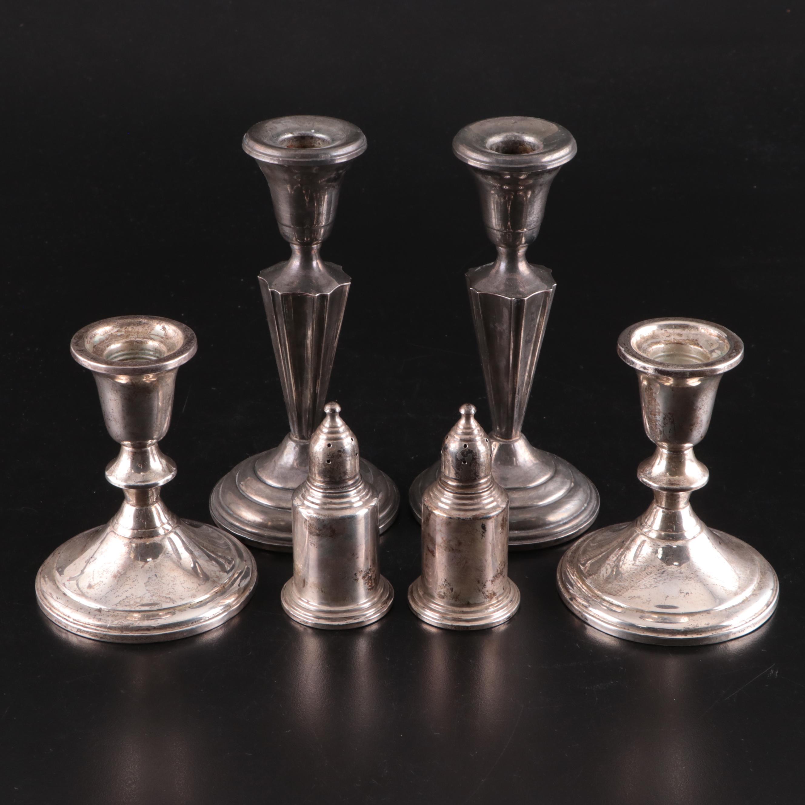 Towle and Other Weighted Sterling Silver Candlesticks and Shakers