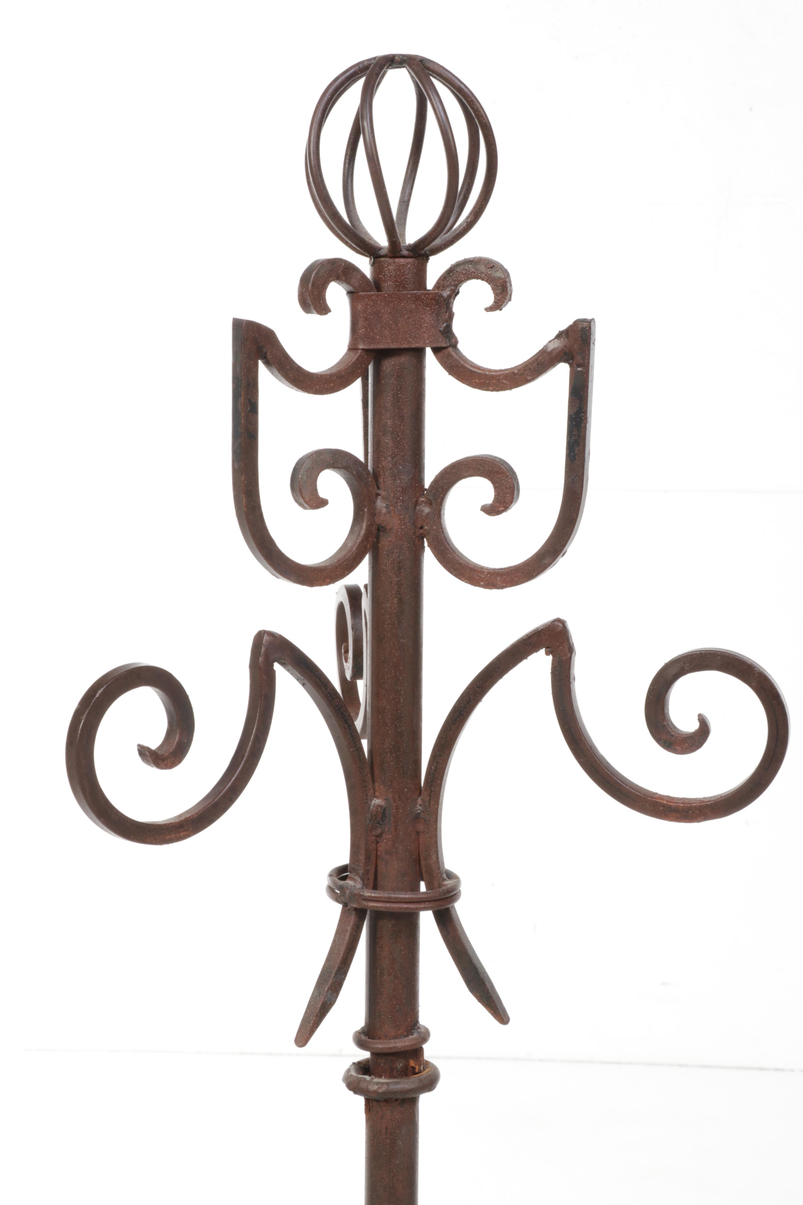 Patinated and Scrolled Metal Hall Tree