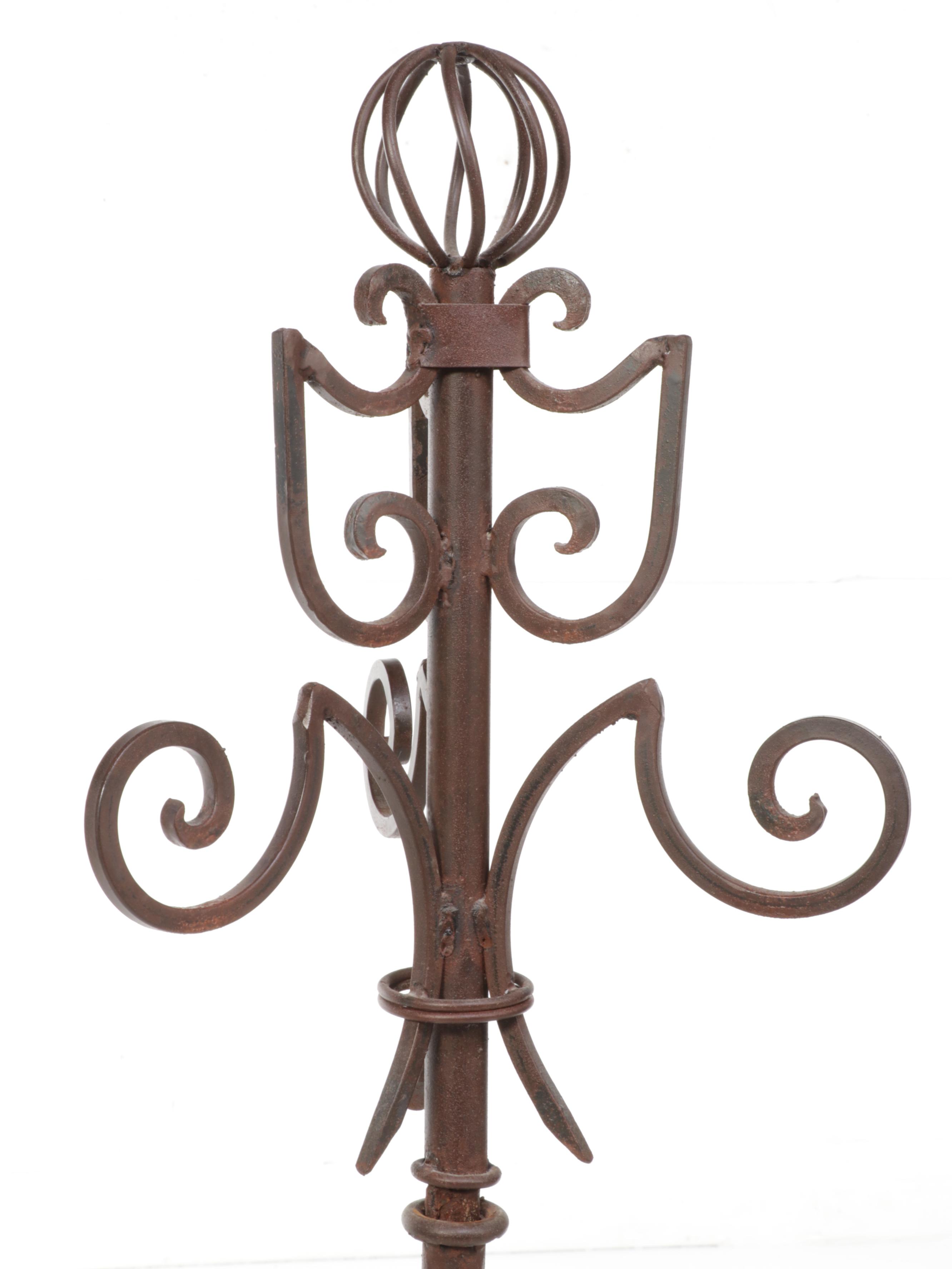 Patinated and Scrolled Metal Hall Tree