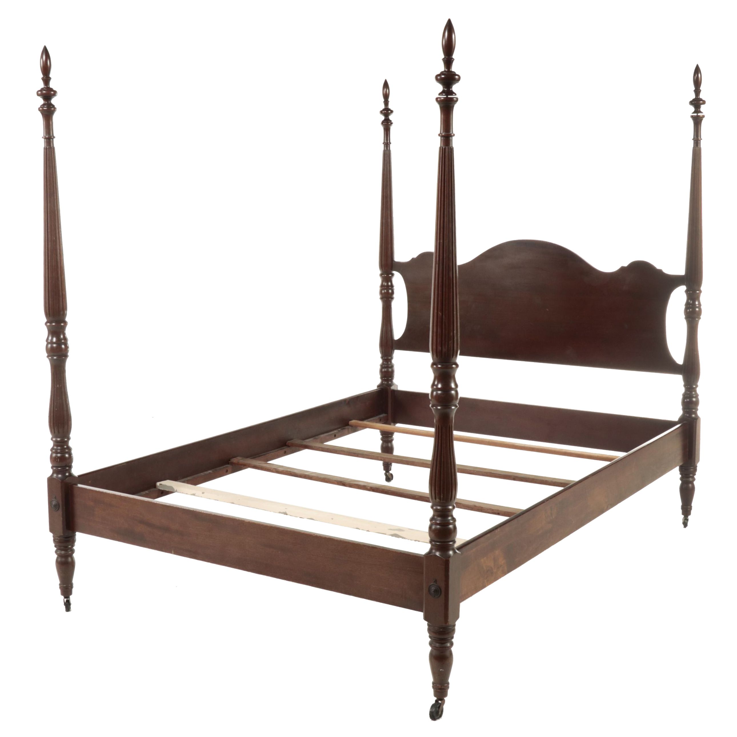 Federal Style Mahogany Full Size Four-Post Bed Frame, Poss. Statton Furniture