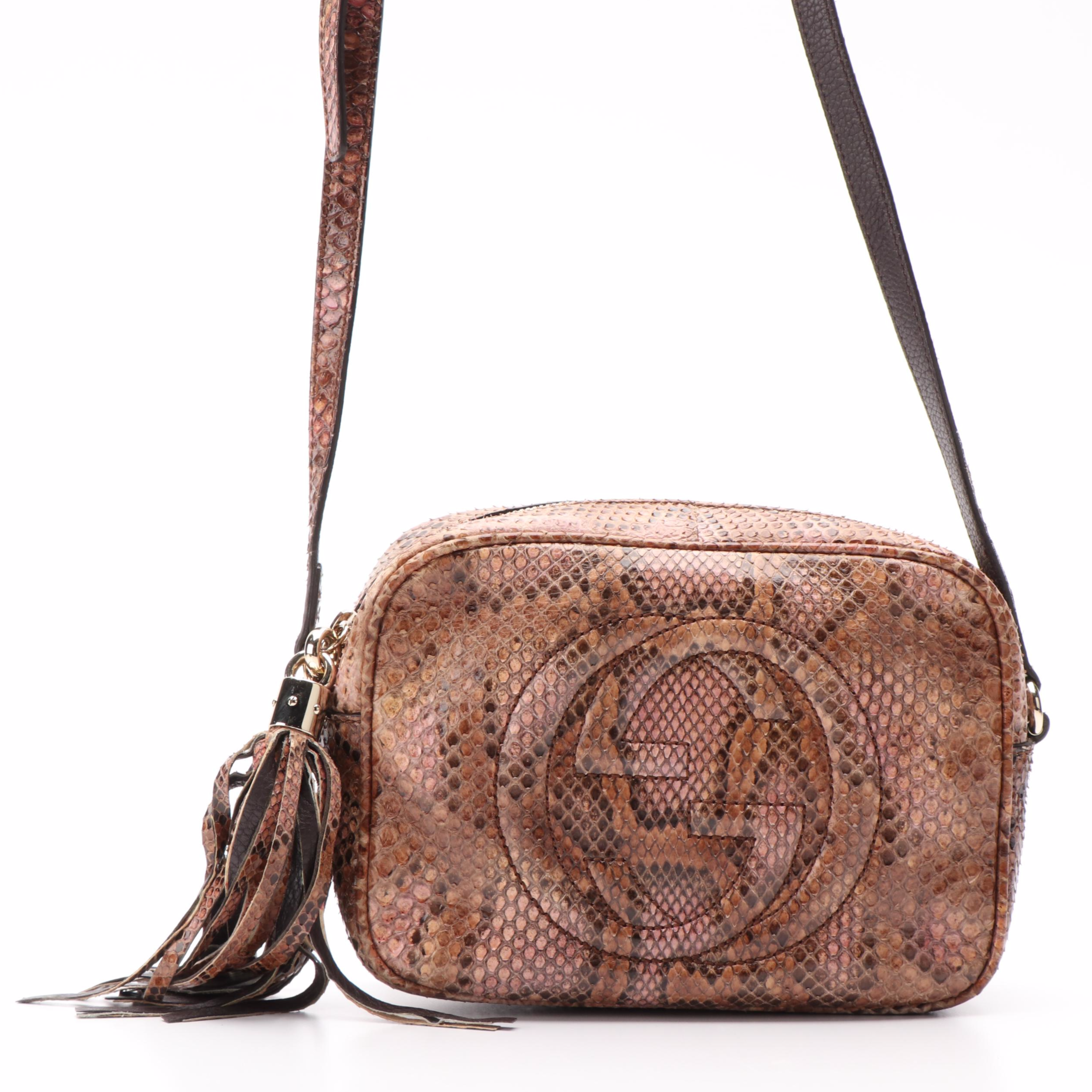 Gucci Pink/Cream Python Small Soho Disco Shoulder Bag