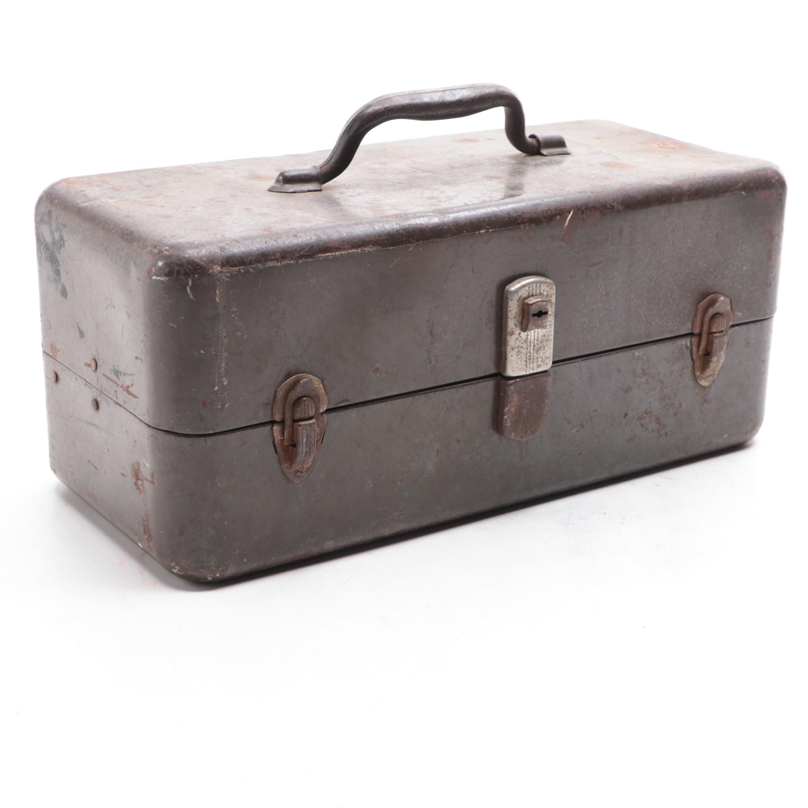 Metal Tackle Box with Lures, Line, Spinners, Weights and Other Tackle