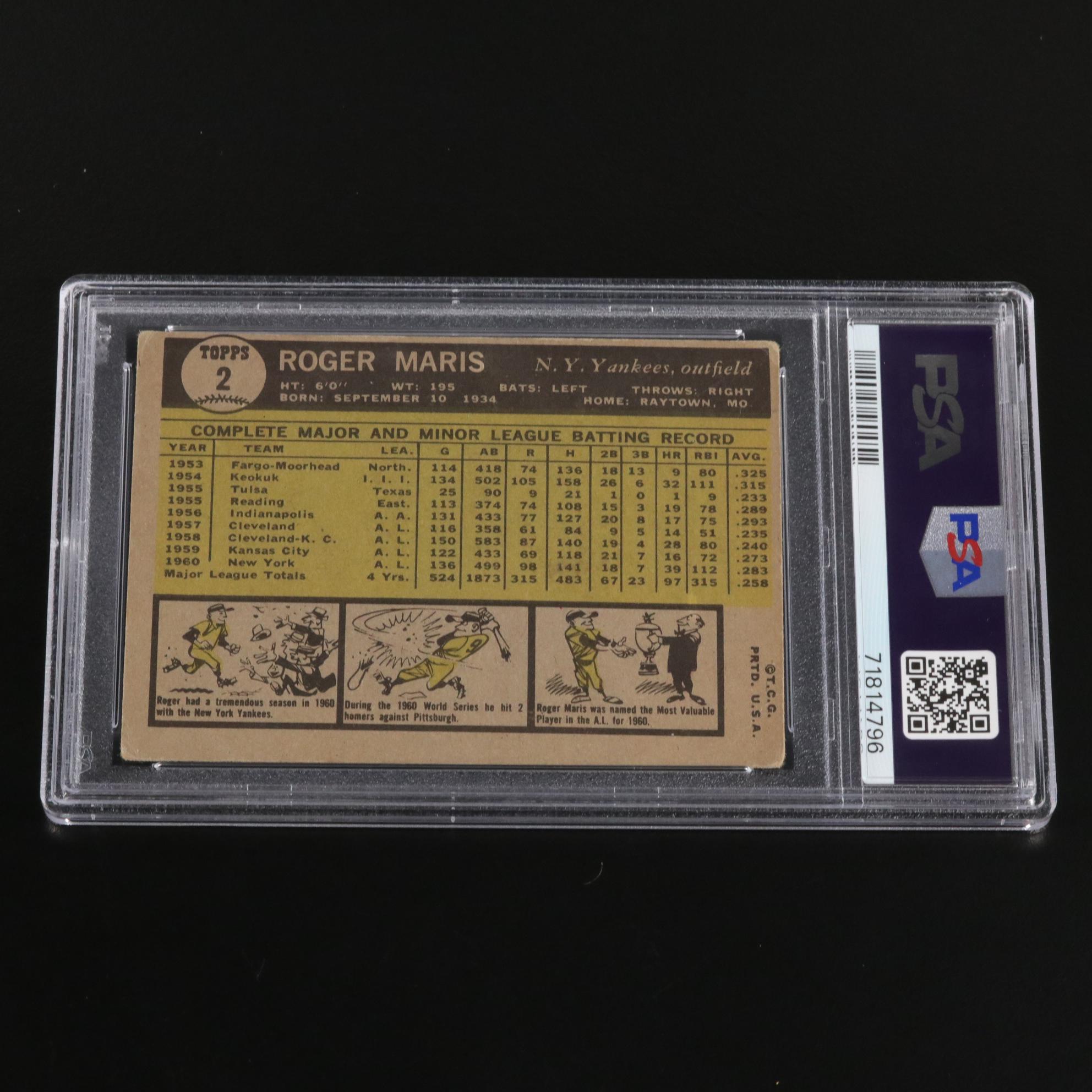 1961 Topps Roger Maris New York Yankees  #2 Graded PSA 2.5 Baseball Card