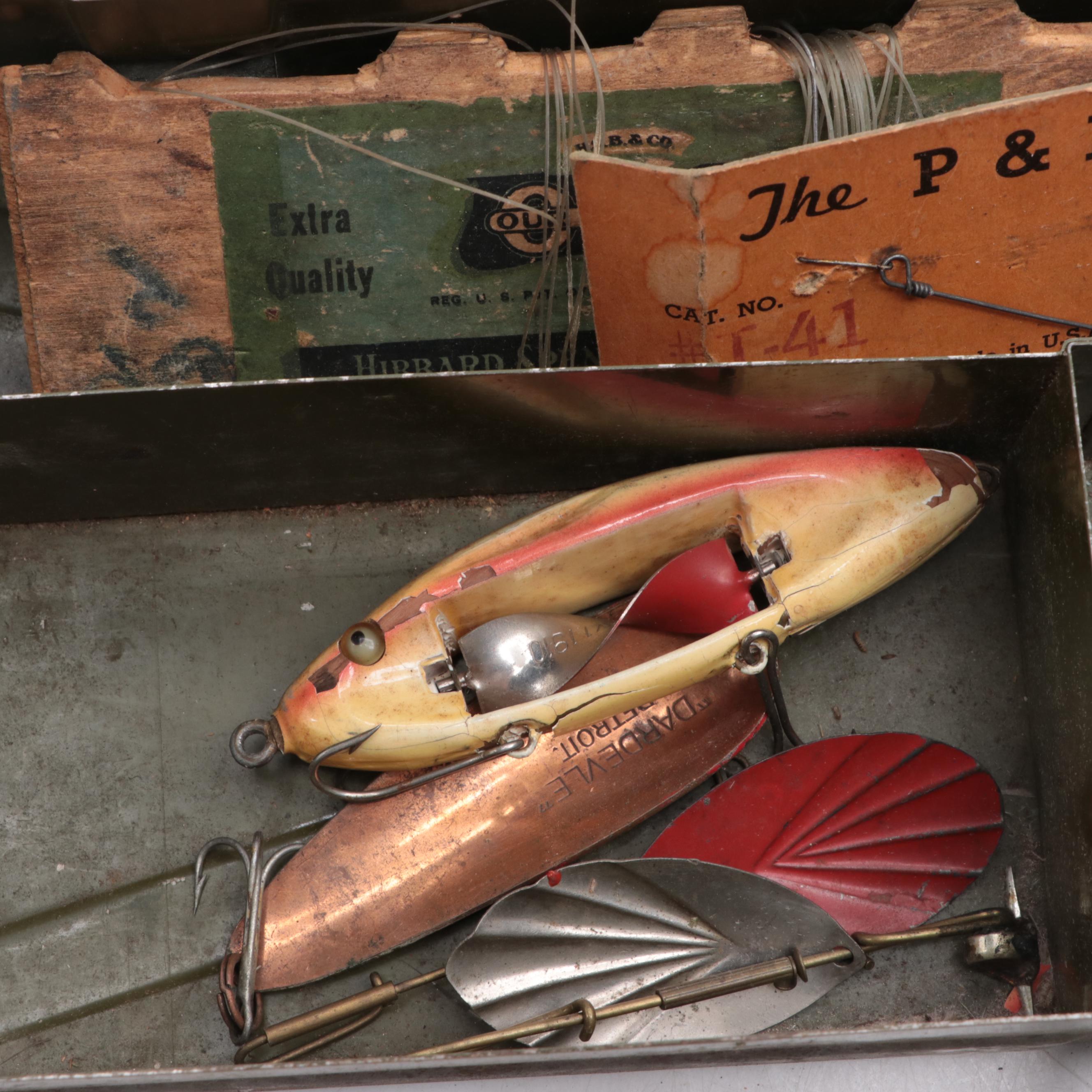 Climax Metal Tackle Box with Fly Fishing Lures, Spinners, and Other Tackle