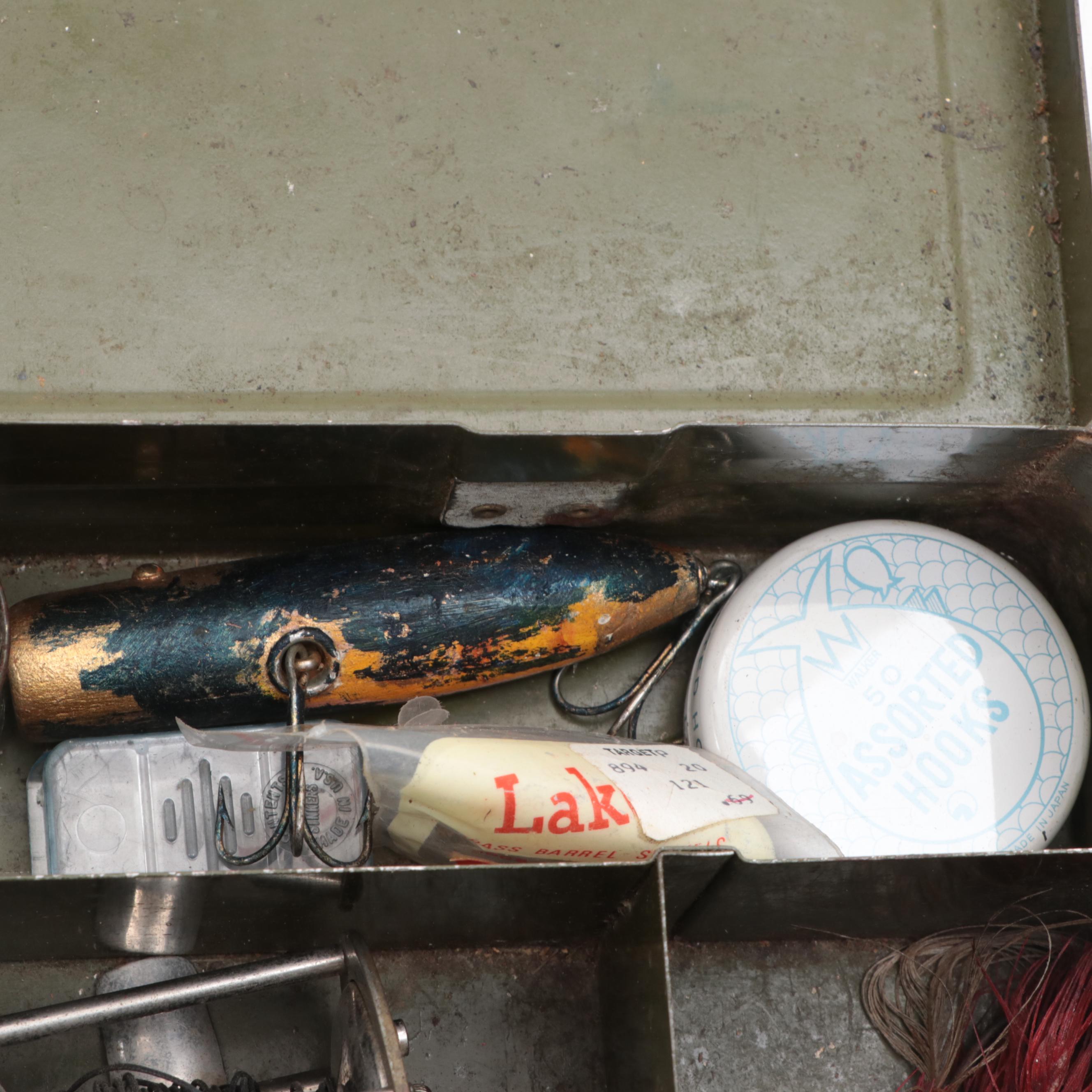 Climax Metal Tackle Box with Fly Fishing Lures, Spinners, and Other Tackle