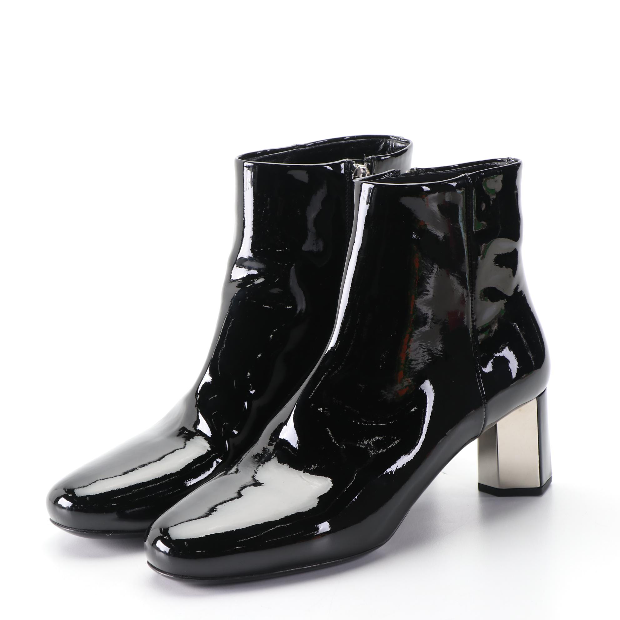 Prada Patent Leather Booties with Geometric Reflective Heel