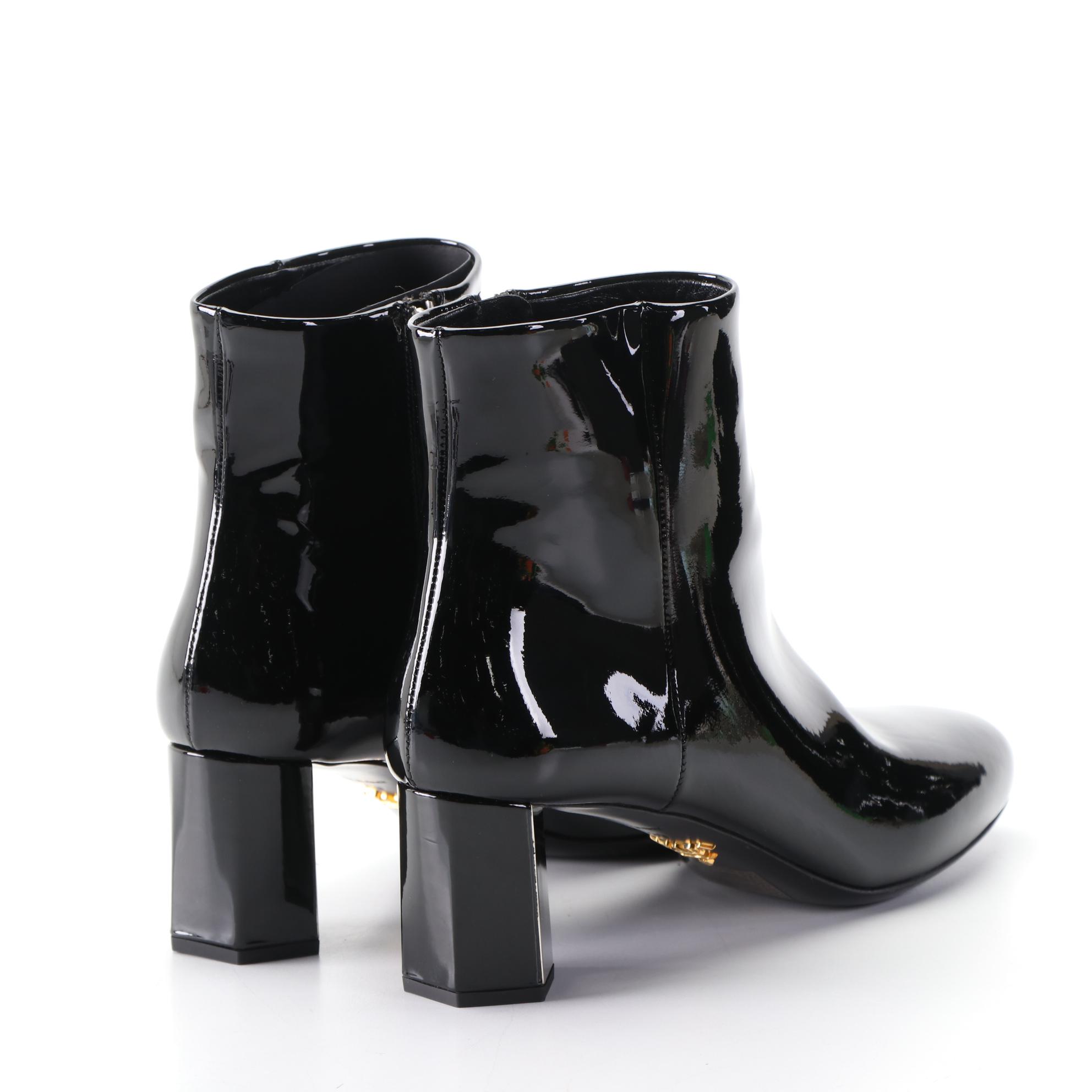 Prada Patent Leather Booties with Geometric Reflective Heel