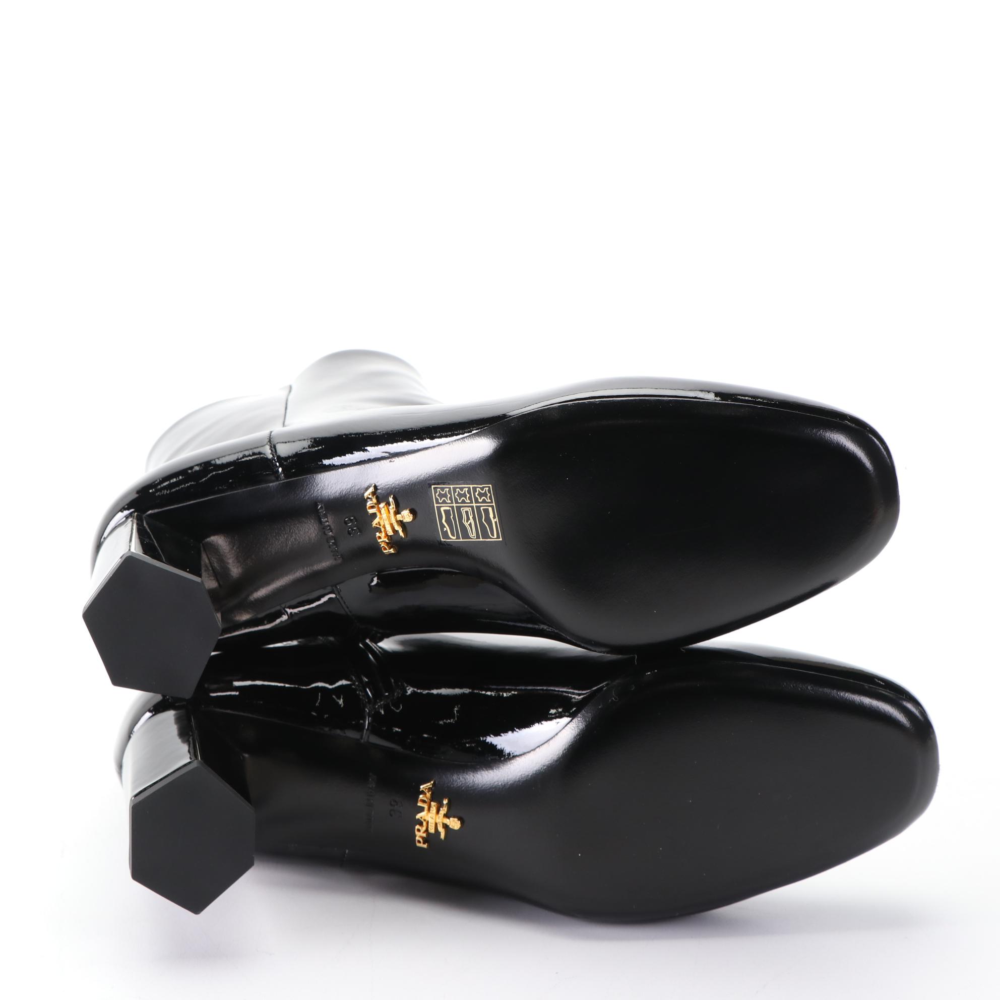 Prada Patent Leather Booties with Geometric Reflective Heel