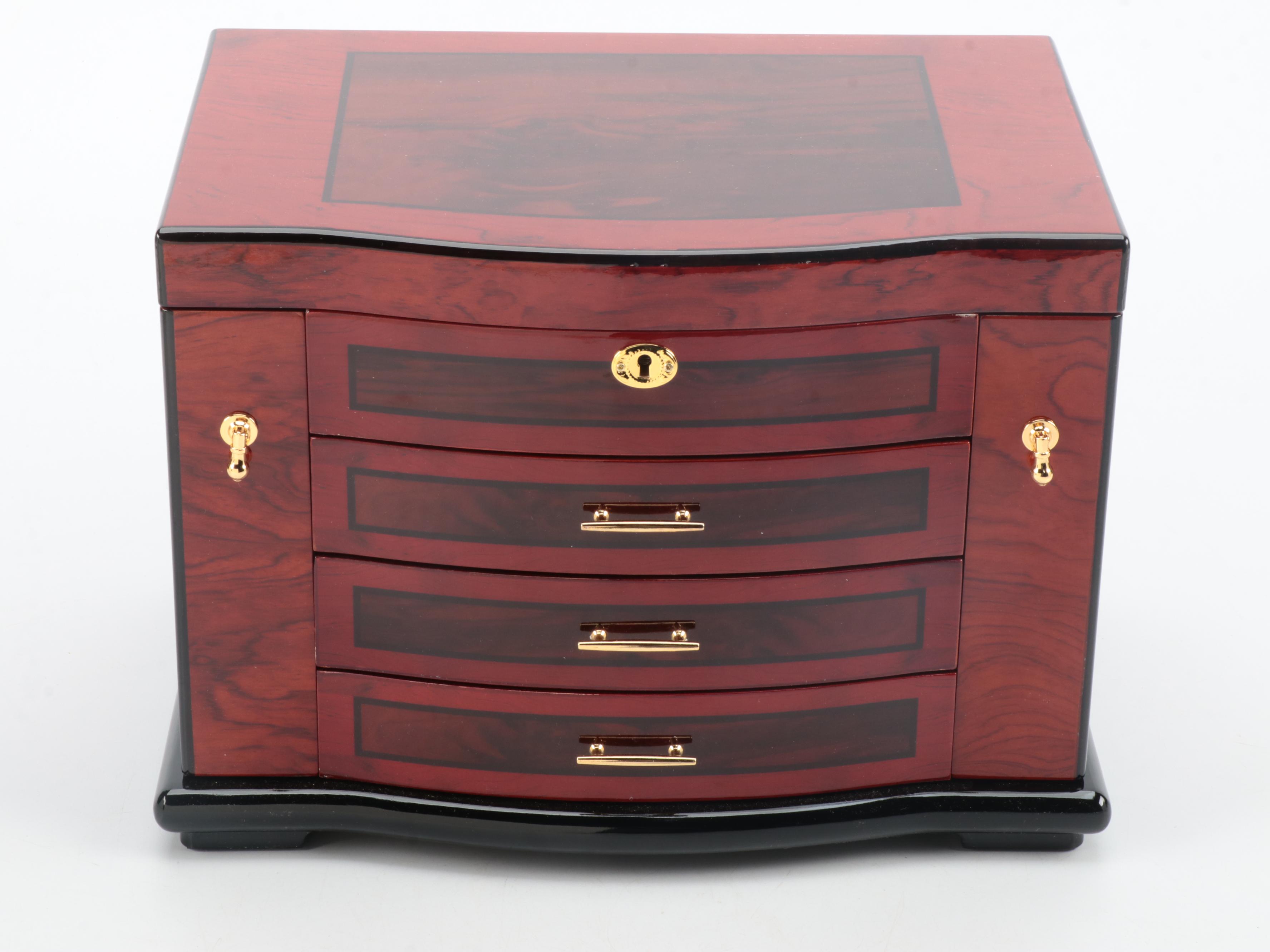Jere Locking Jewelry Box in High Gloss Finish with Chocolate Interior