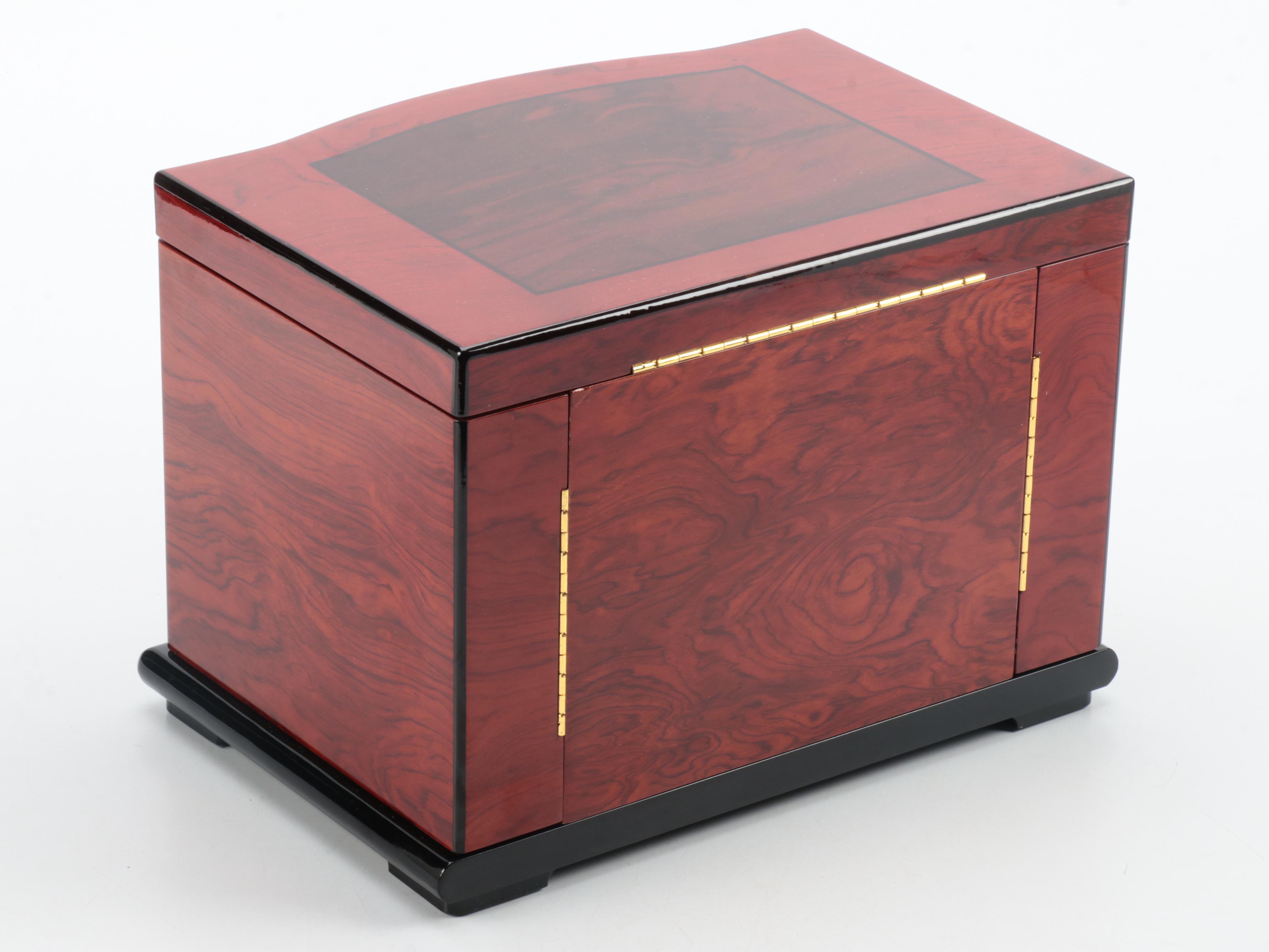 Jere Locking Jewelry Box in High Gloss Finish with Chocolate Interior