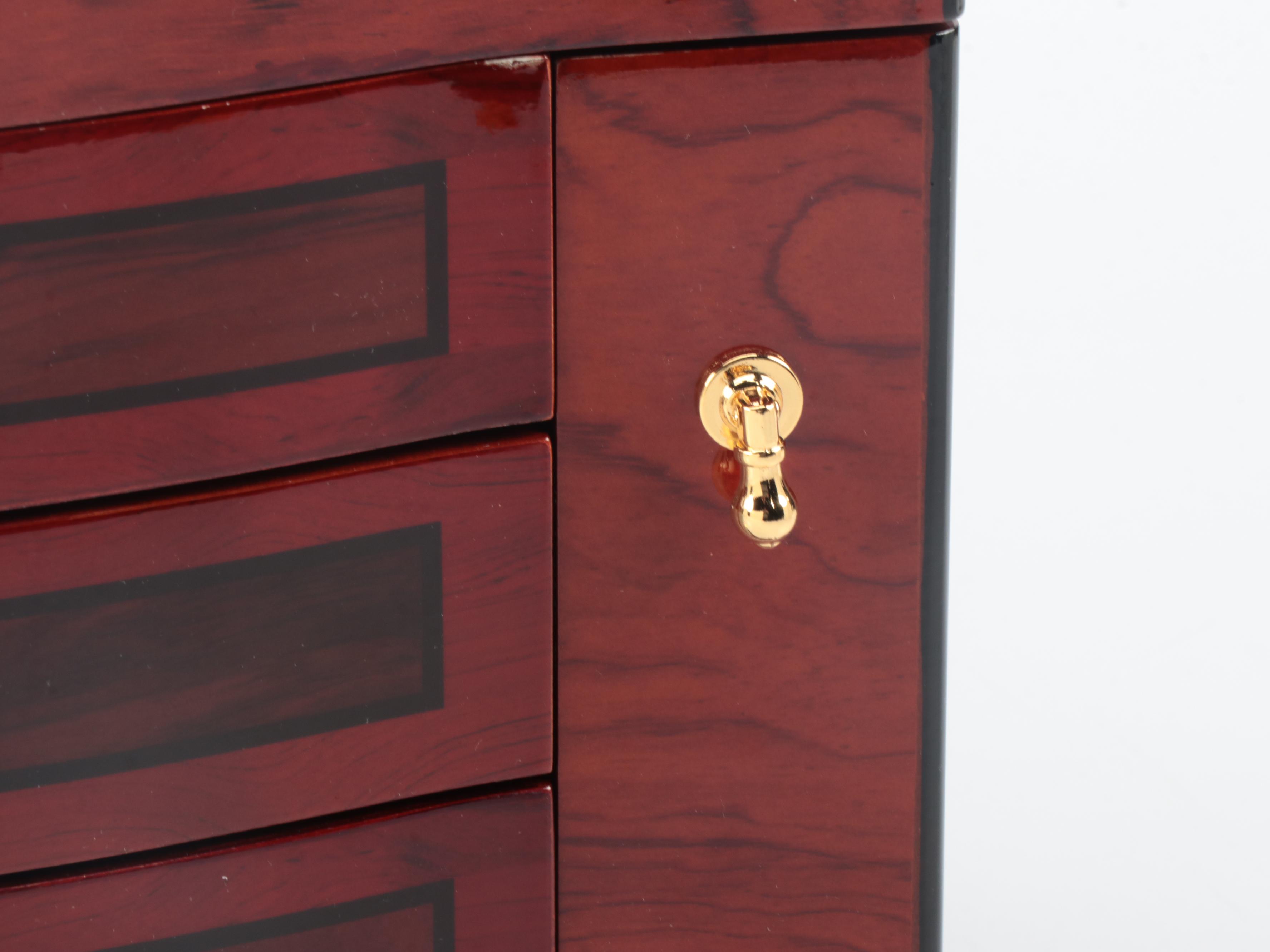 Jere Locking Jewelry Box in High Gloss Finish with Chocolate Interior