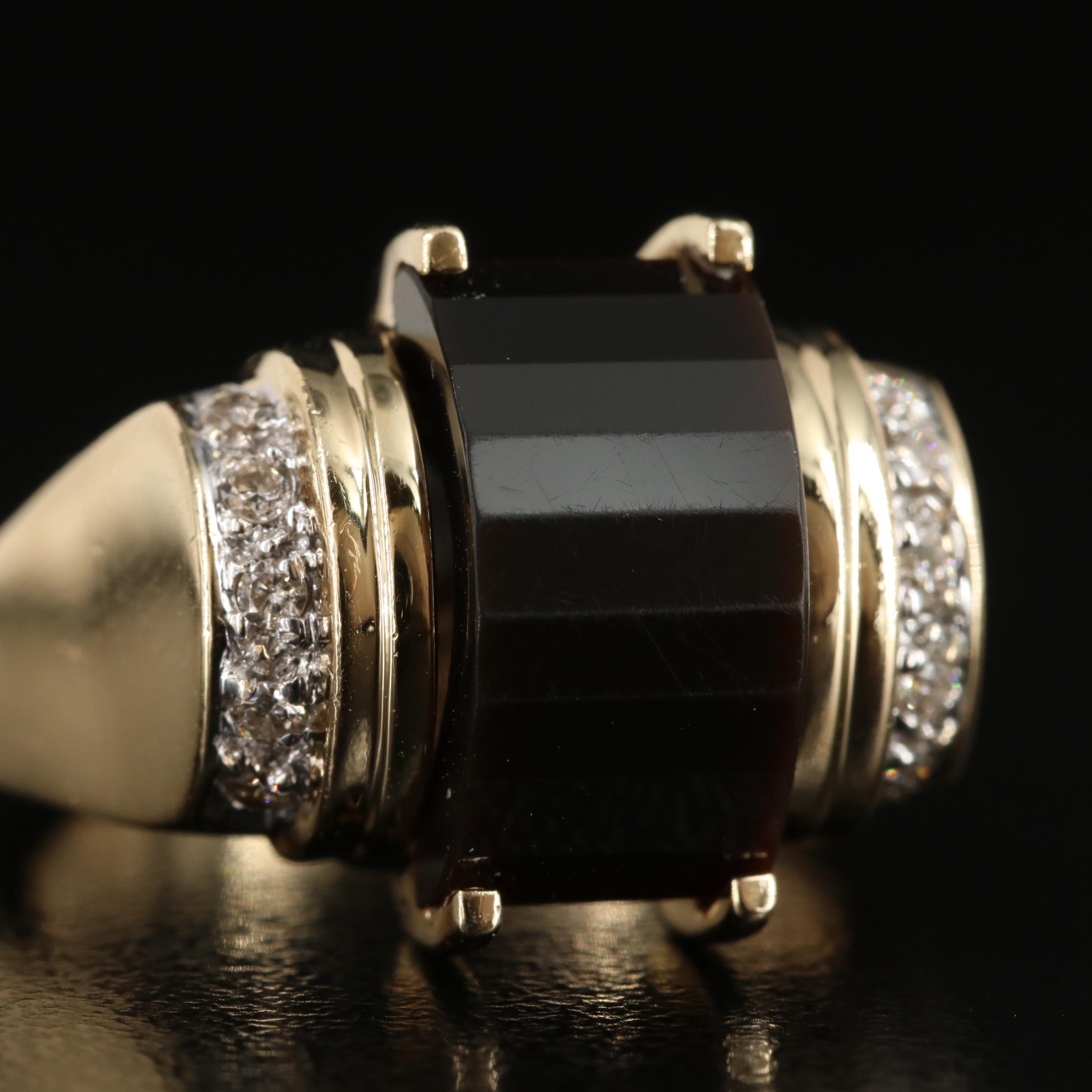 14K Black Onyx and Diamond Ring