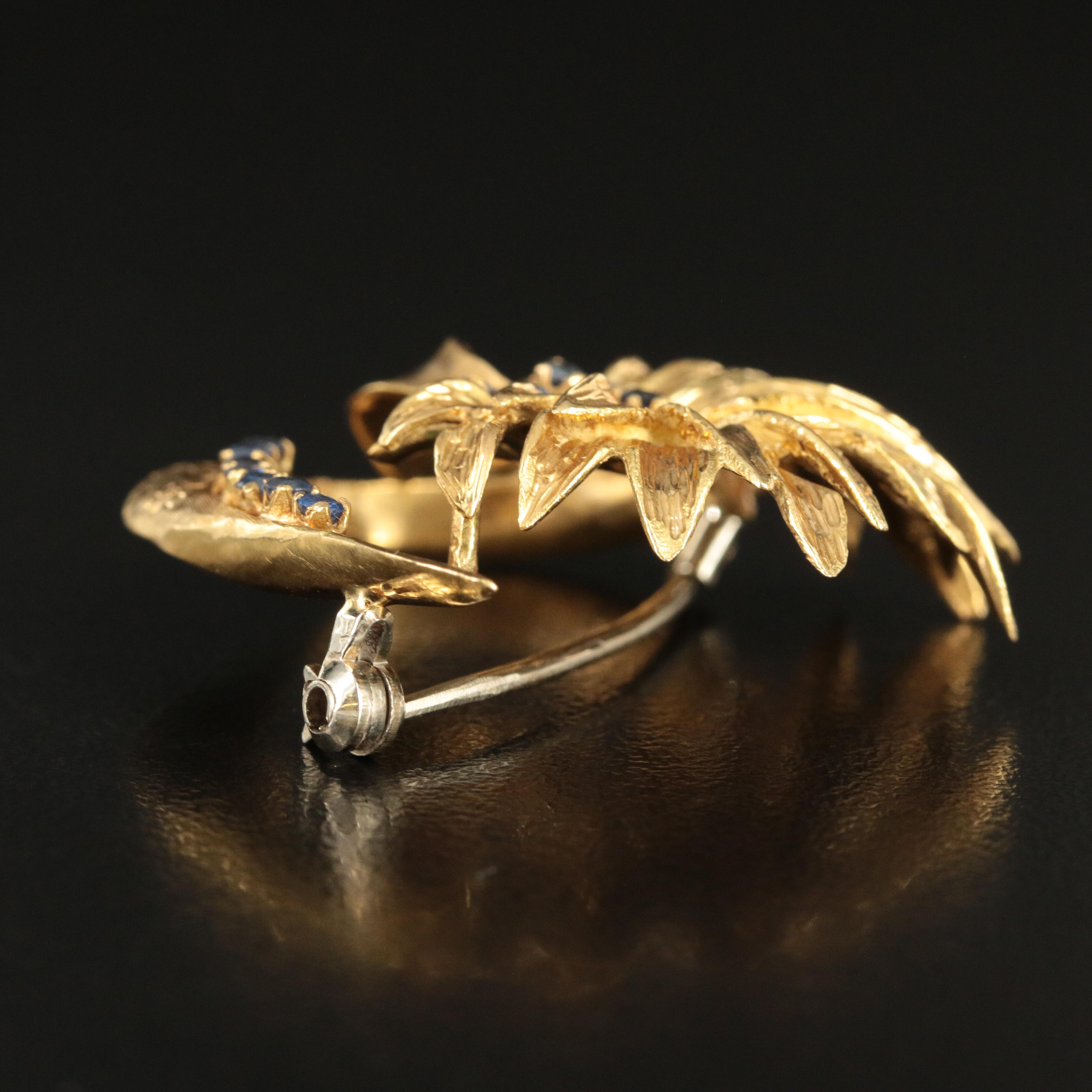 Vintage Italian Molina 18K  Sapphire Stylized Palm Brooch