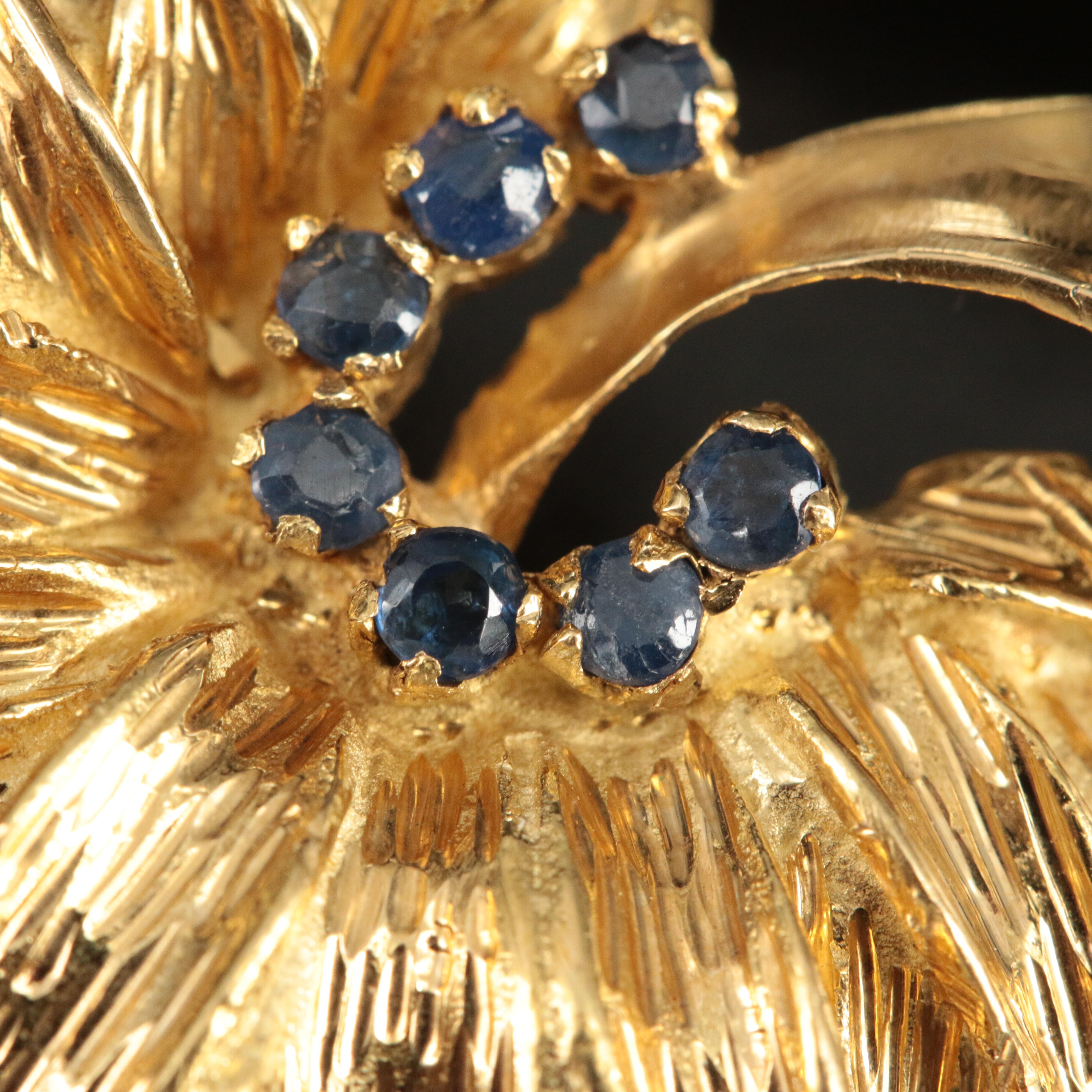 Vintage Italian Molina 18K  Sapphire Stylized Palm Brooch