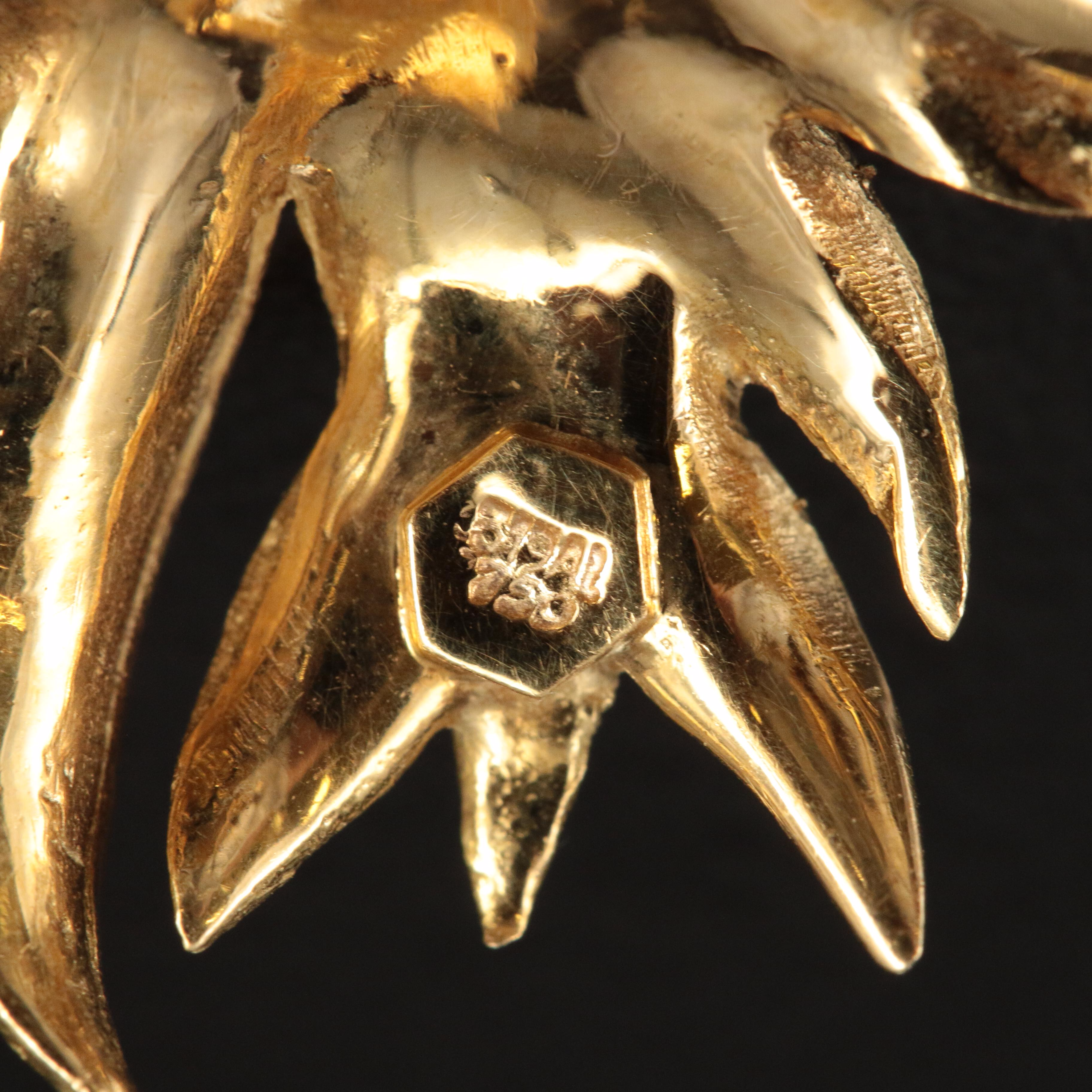 Vintage Italian Molina 18K  Sapphire Stylized Palm Brooch