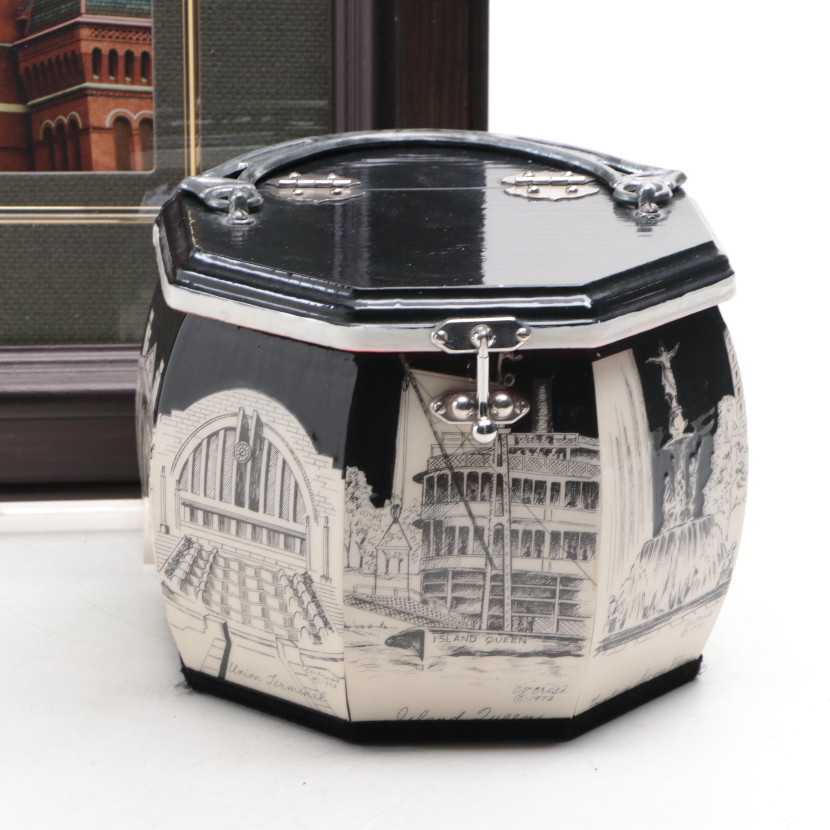 Cincinnati-Themed Wooden Decoupage Wood Handbag with Cincinnati Photographs