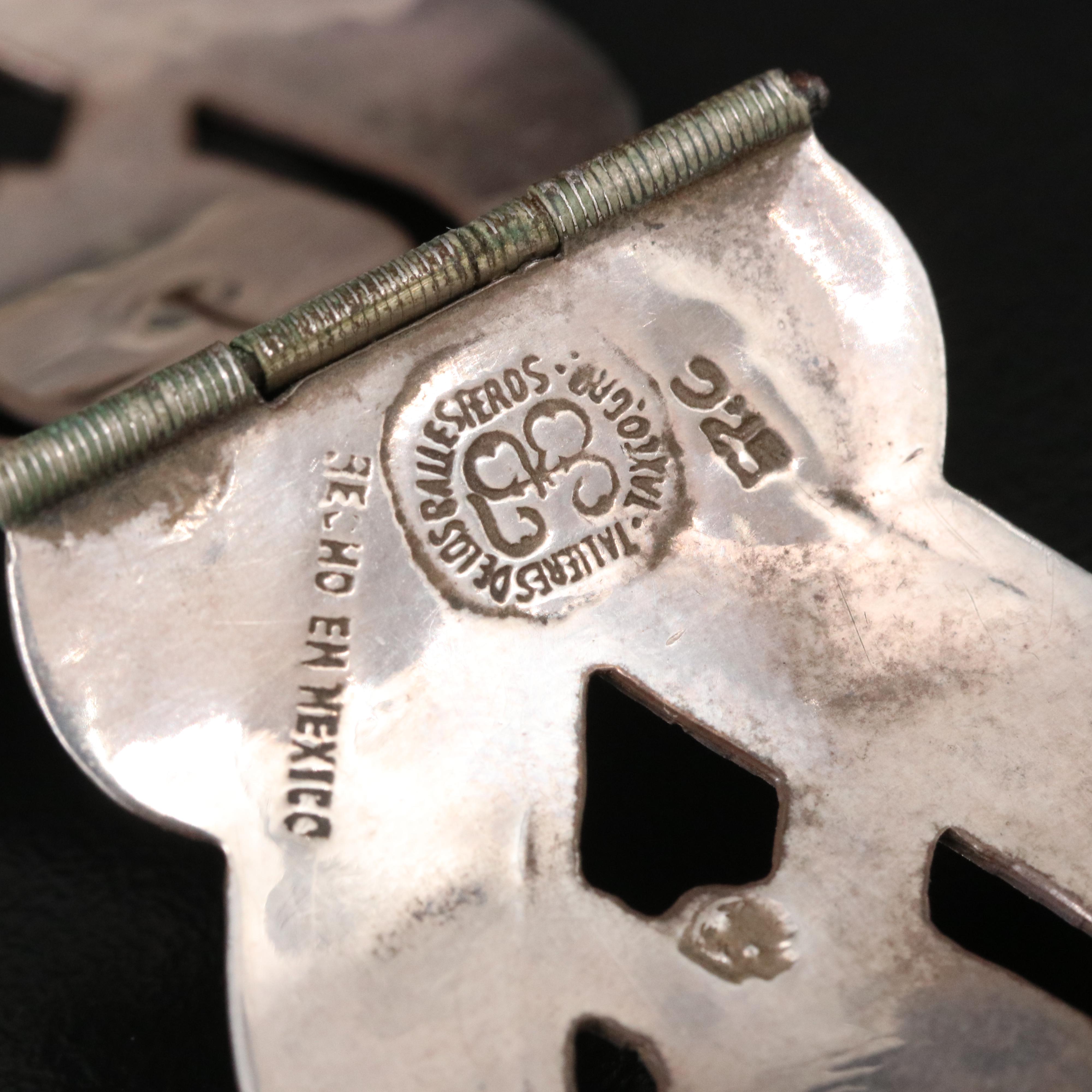 Los Ballesteros Sterling Panel Bracelet with Abalone Inlay