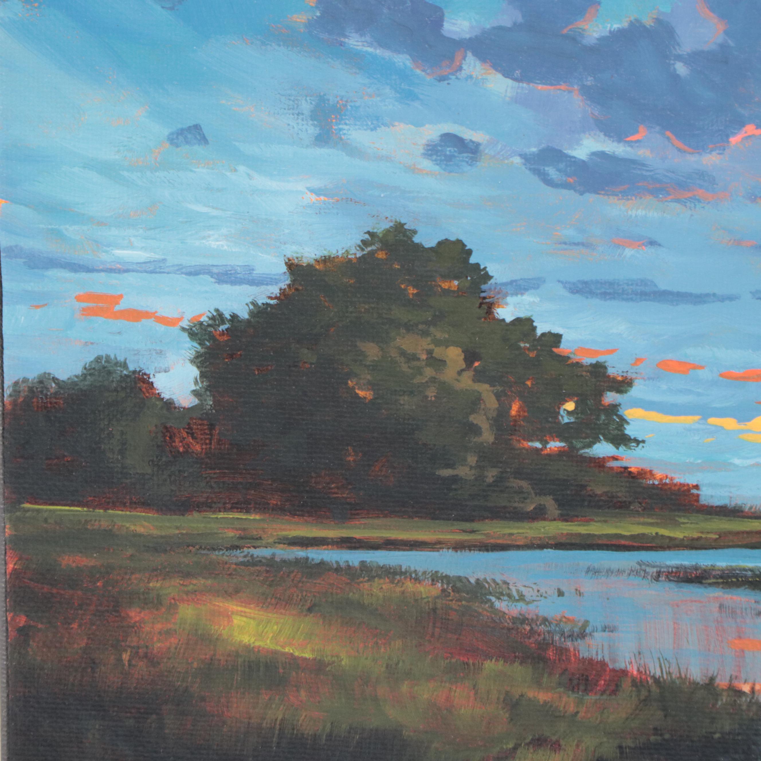 Douglas “Bumo” Johnpeer River Landscape Oil Painting, 21st Century