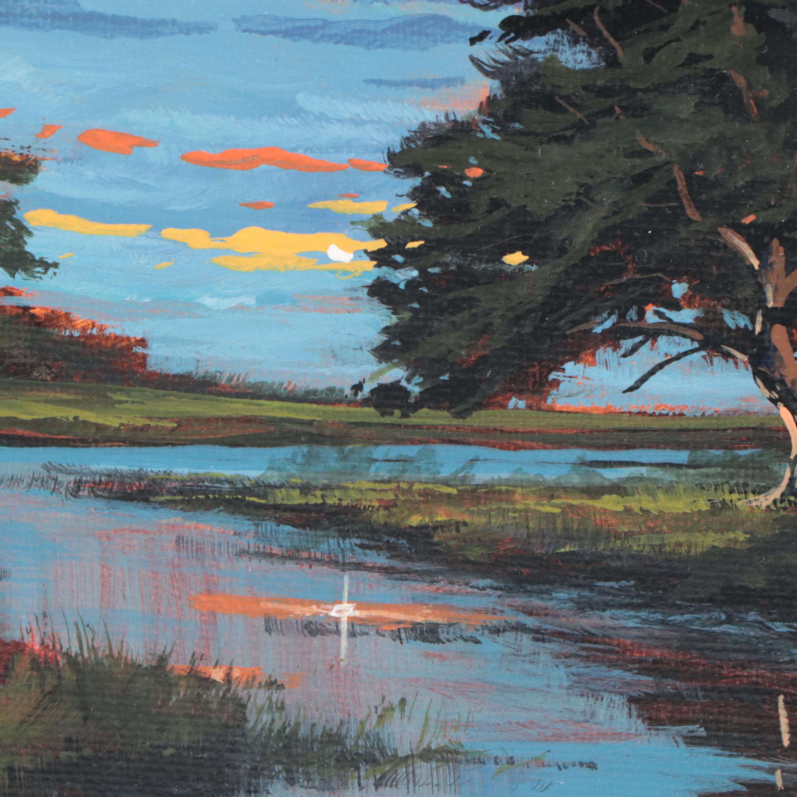 Douglas “Bumo” Johnpeer River Landscape Oil Painting, 21st Century