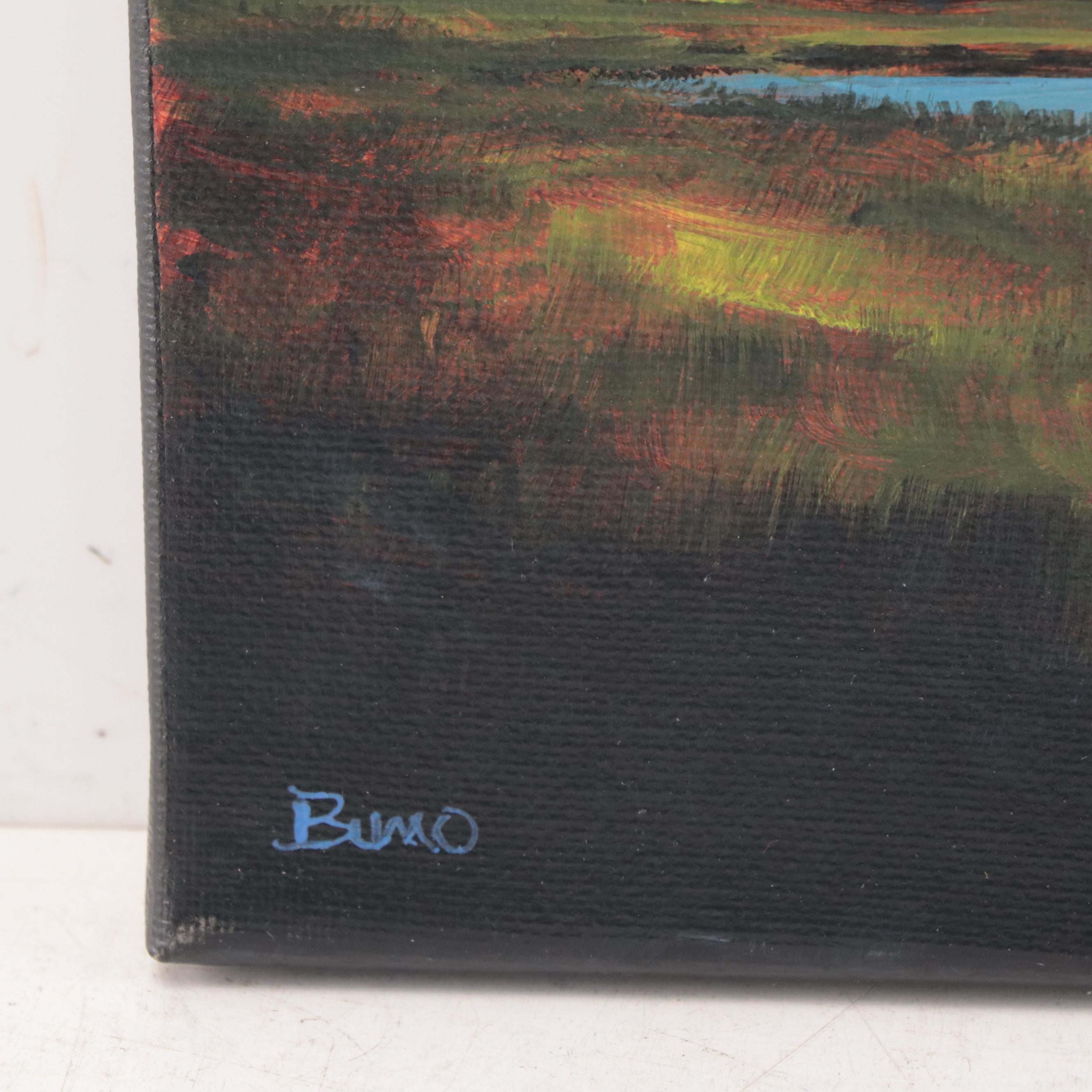 Douglas “Bumo” Johnpeer River Landscape Oil Painting, 21st Century