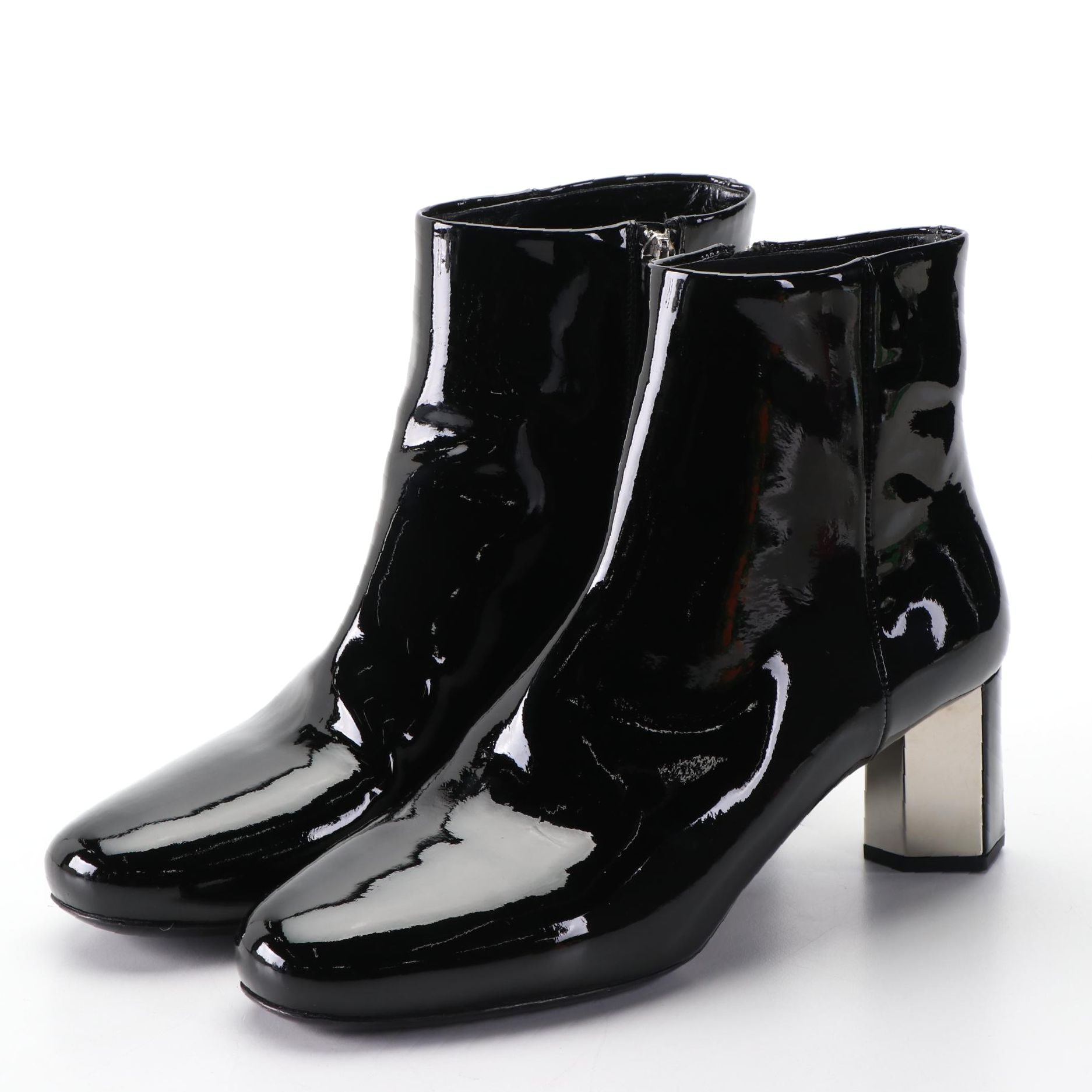 Prada Patent Leather Booties with Geometric Reflective Heel