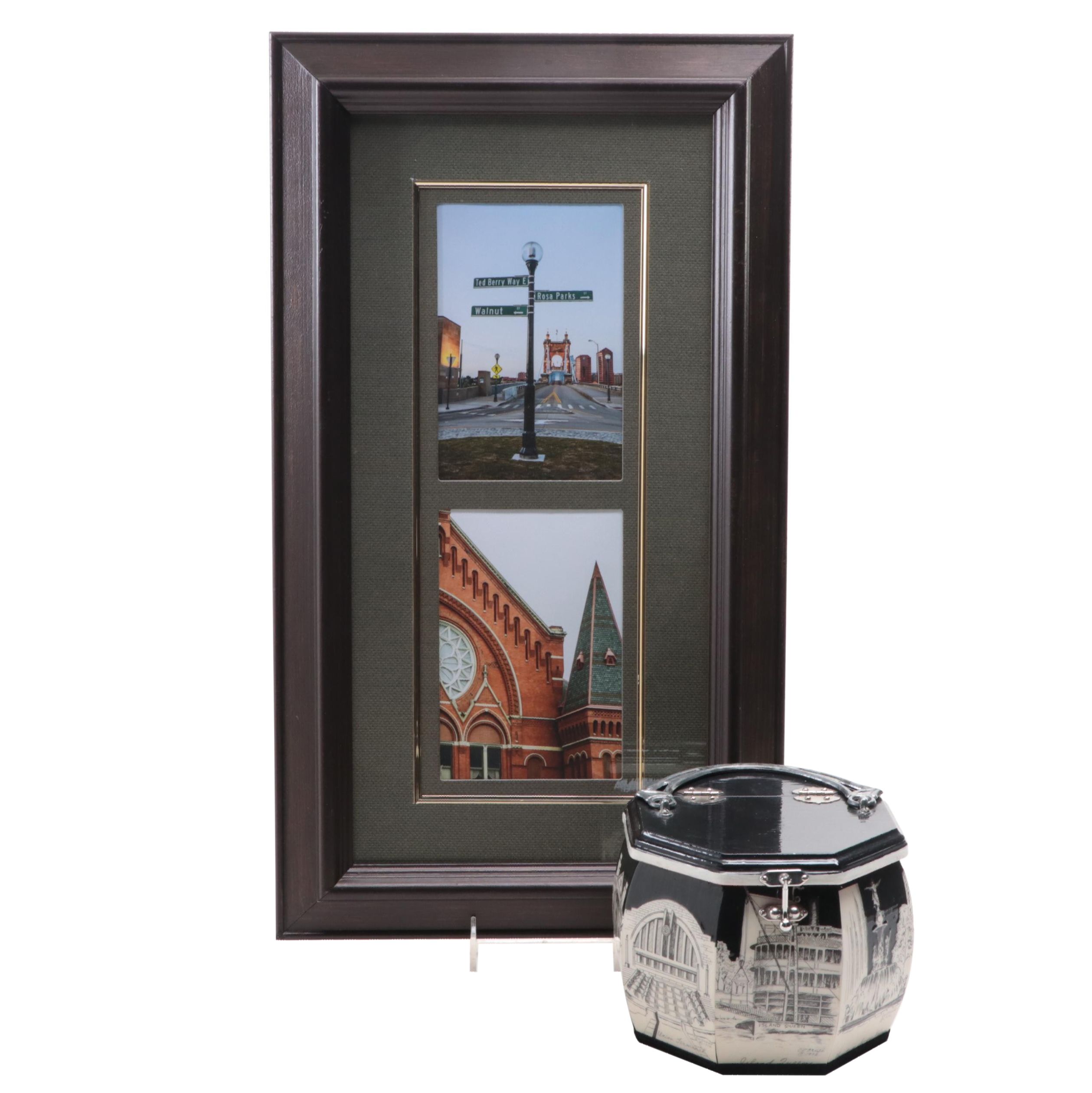 Cincinnati-Themed Wooden Decoupage Wood Handbag with Cincinnati Photographs