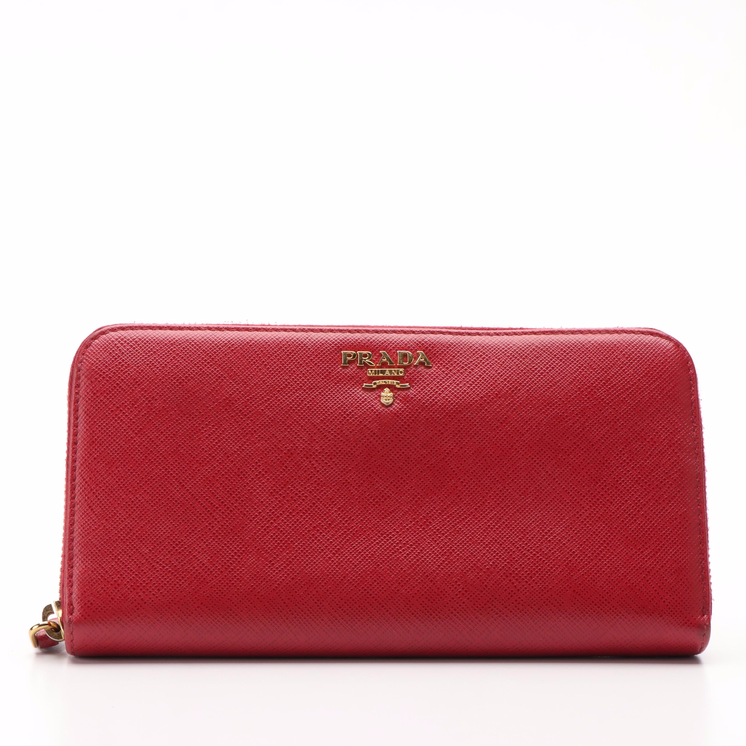 Prada Saffiano Leather Zip Around Wallet
