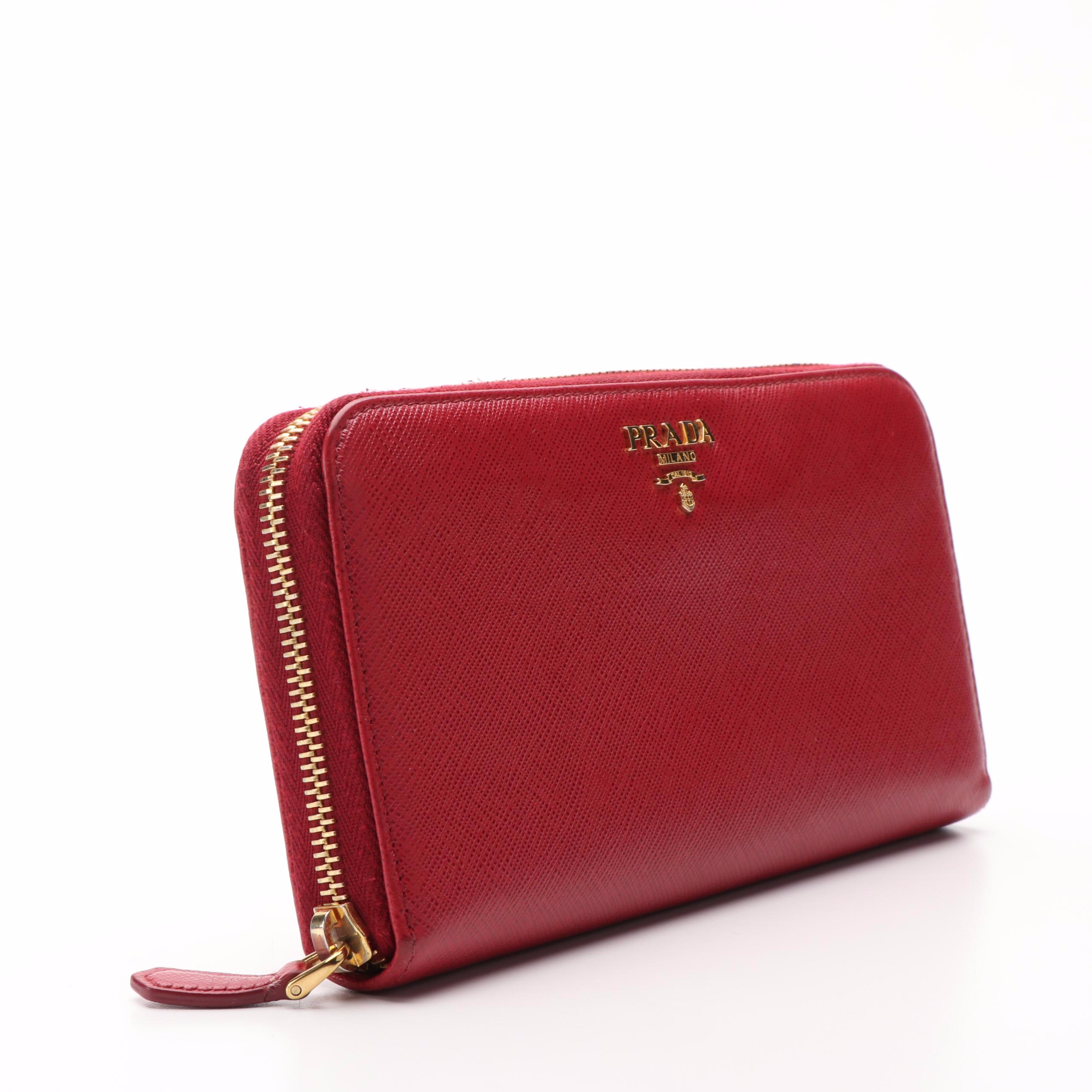 Prada Saffiano Leather Zip Around Wallet