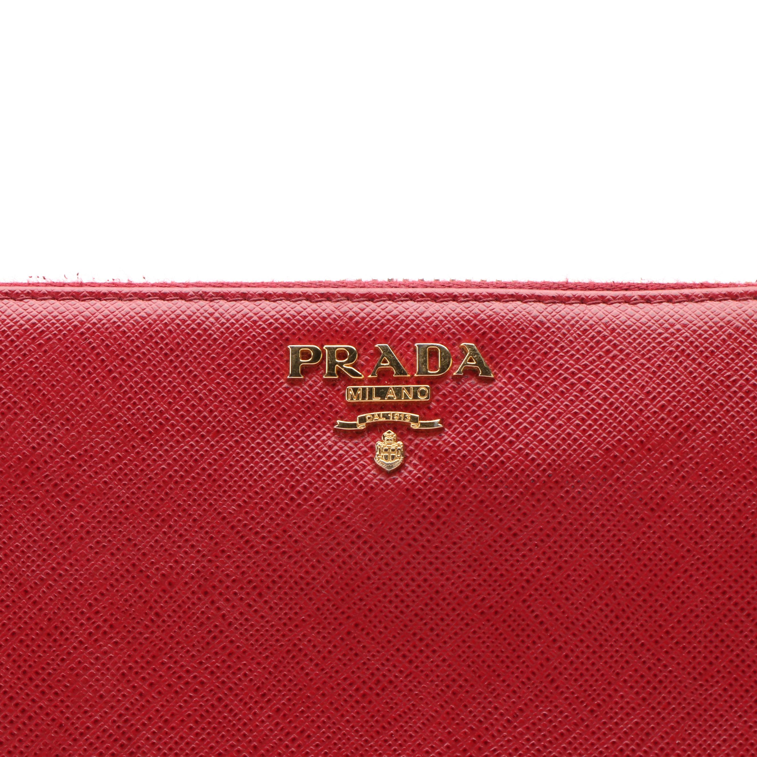 Prada Saffiano Leather Zip Around Wallet
