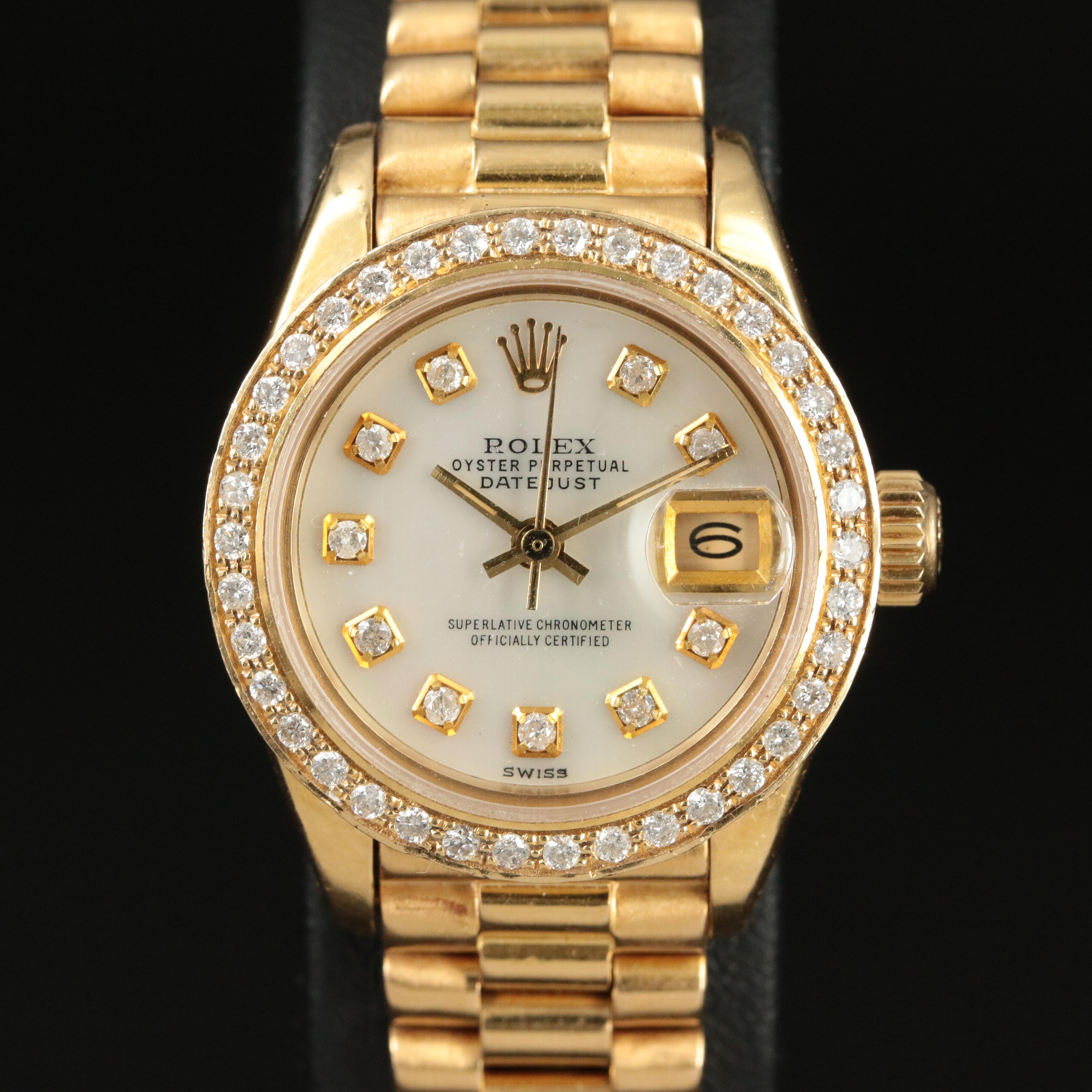 1982 Rolex 18K and Diamond Oyster Perpetual Date Watch
