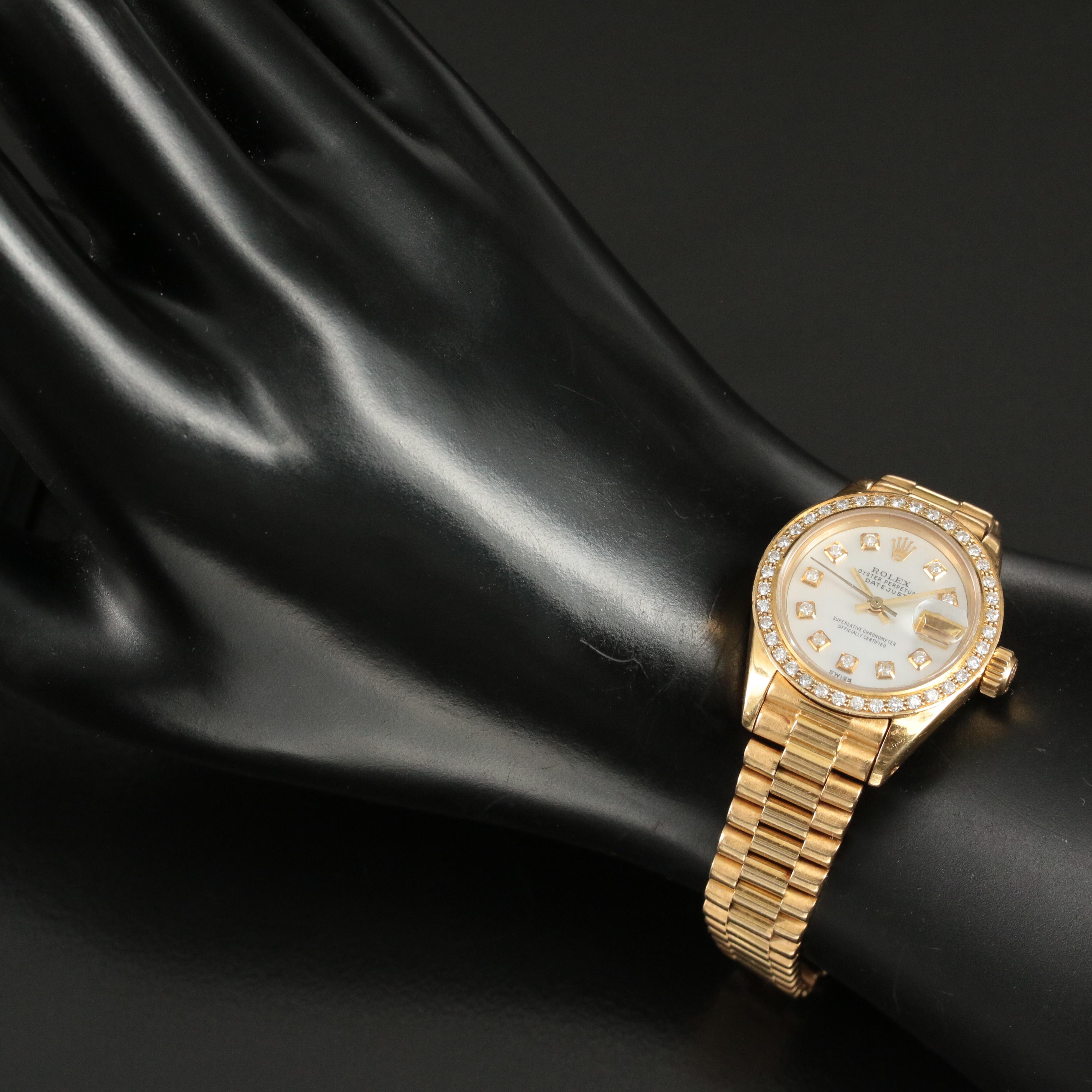 1982 Rolex 18K and Diamond Oyster Perpetual Date Watch