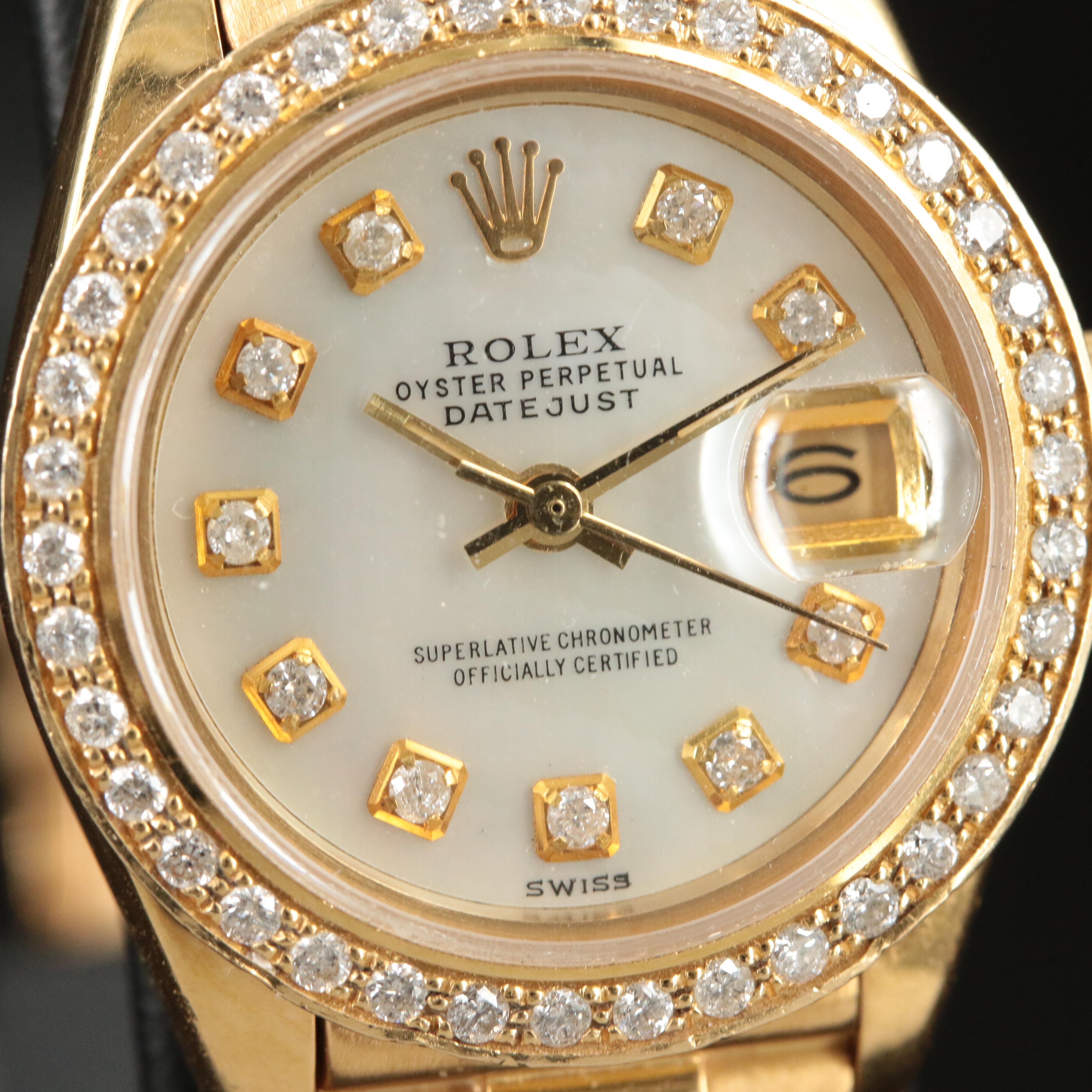 1982 Rolex 18K and Diamond Oyster Perpetual Date Watch