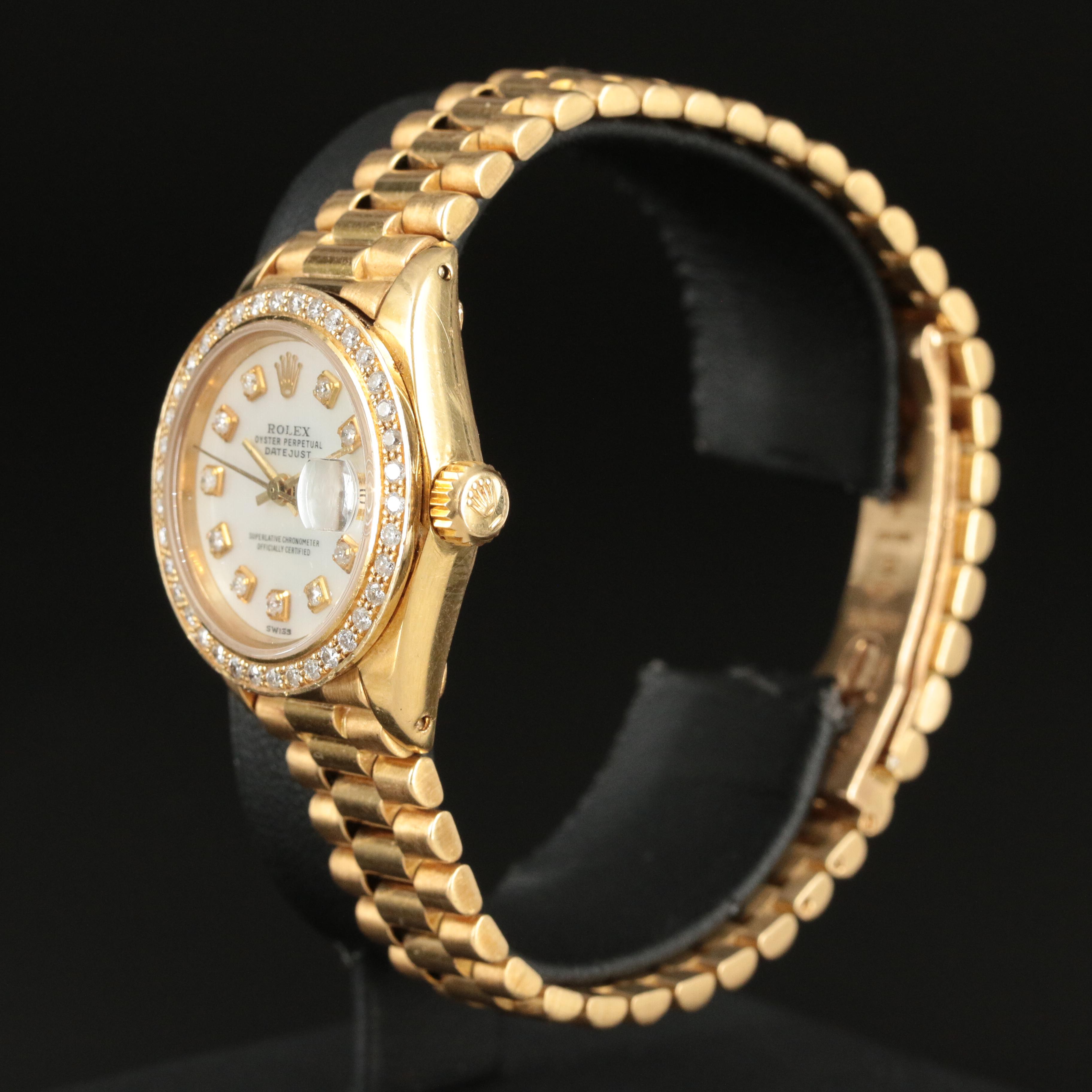 1982 Rolex 18K and Diamond Oyster Perpetual Date Watch