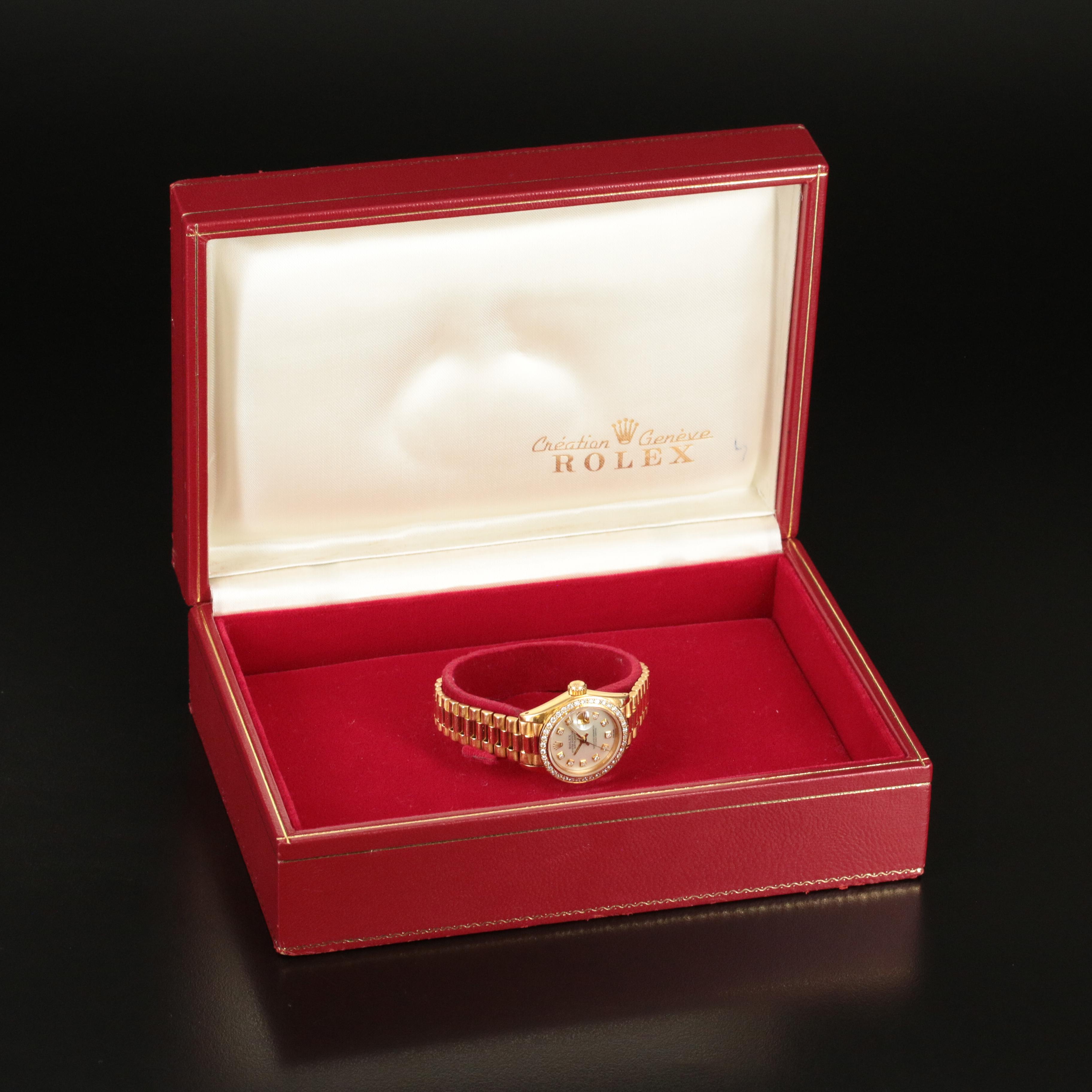 1982 Rolex 18K and Diamond Oyster Perpetual Date Watch